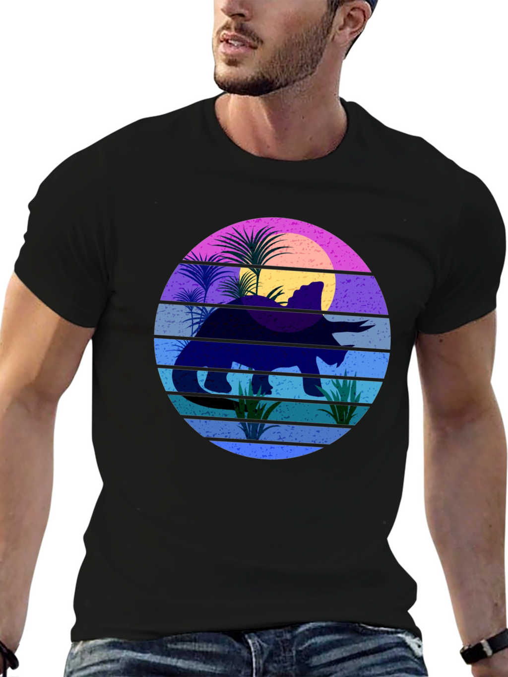 Retro Dinosaur Sunset Graphic T-Shirt
