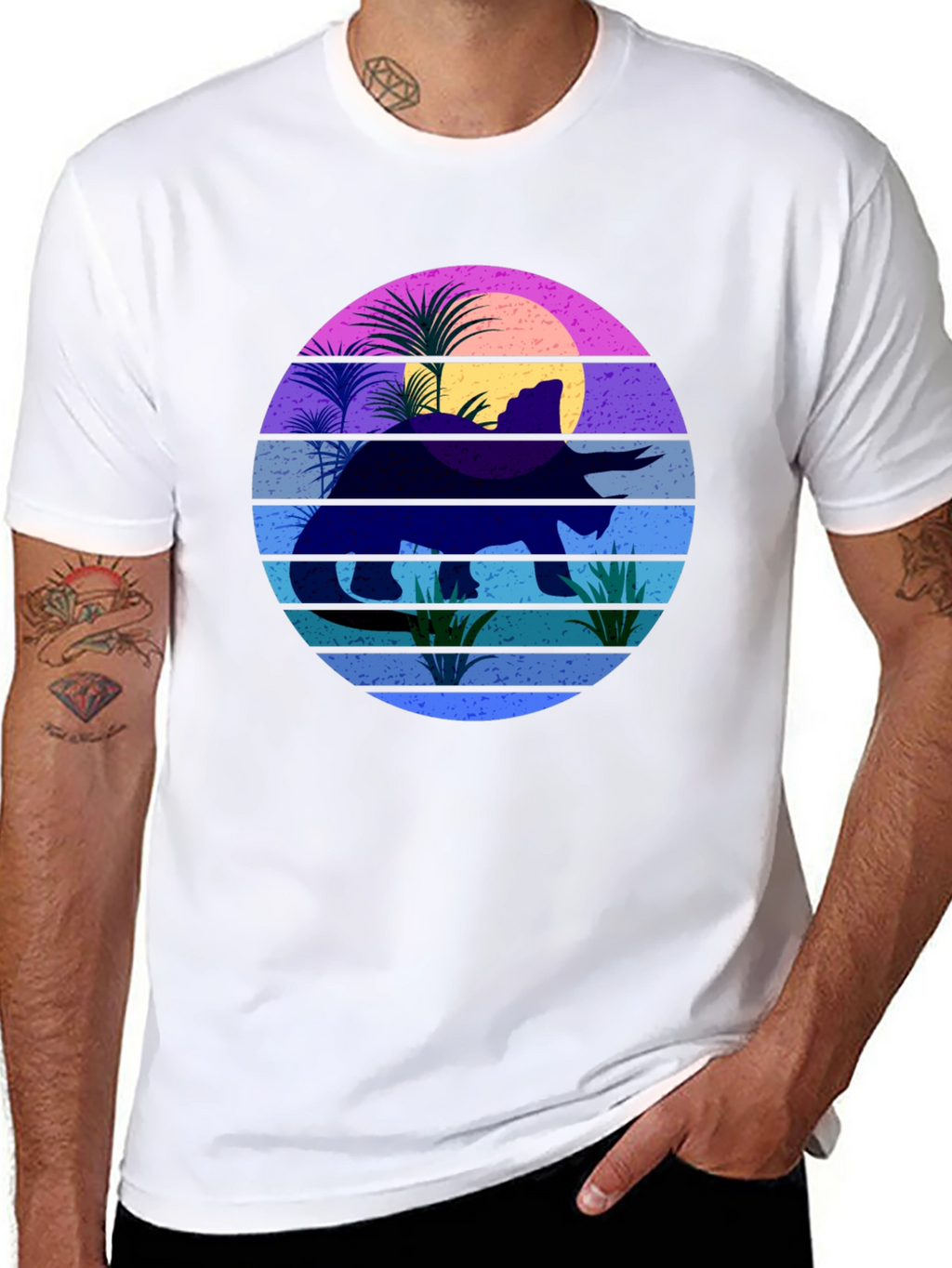 Retro Dinosaur Sunset Graphic T-Shirt