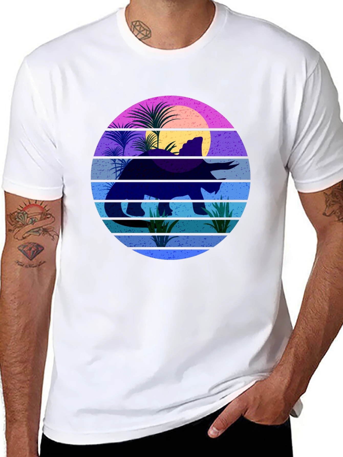 Retro Dinosaur Sunset Graphic T-Shirt