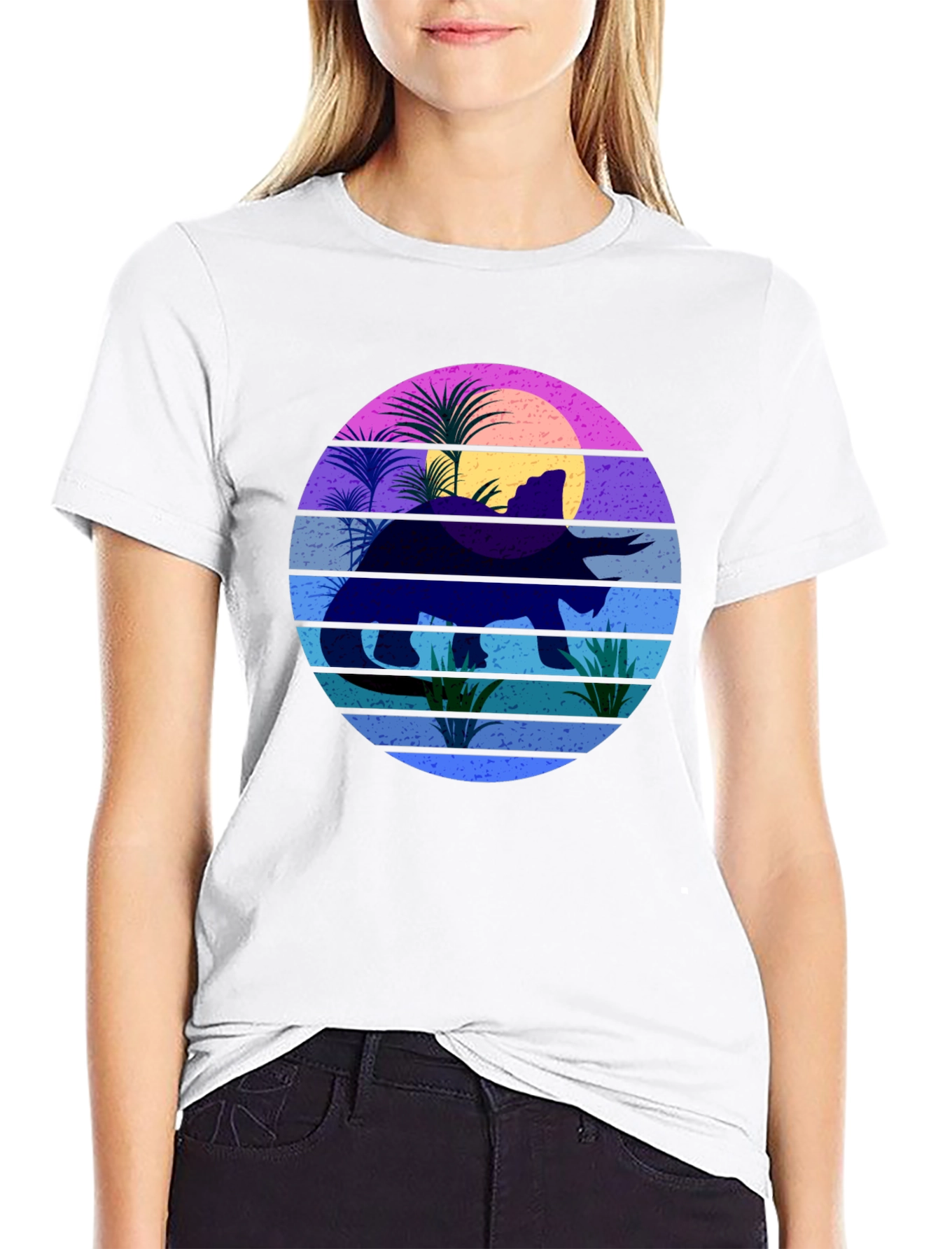 Retro Dinosaur Sunset Graphic T-Shirt