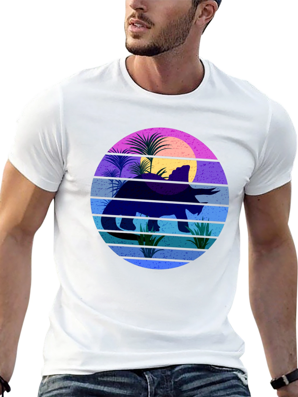 Retro Dinosaur Sunset Graphic T-Shirt