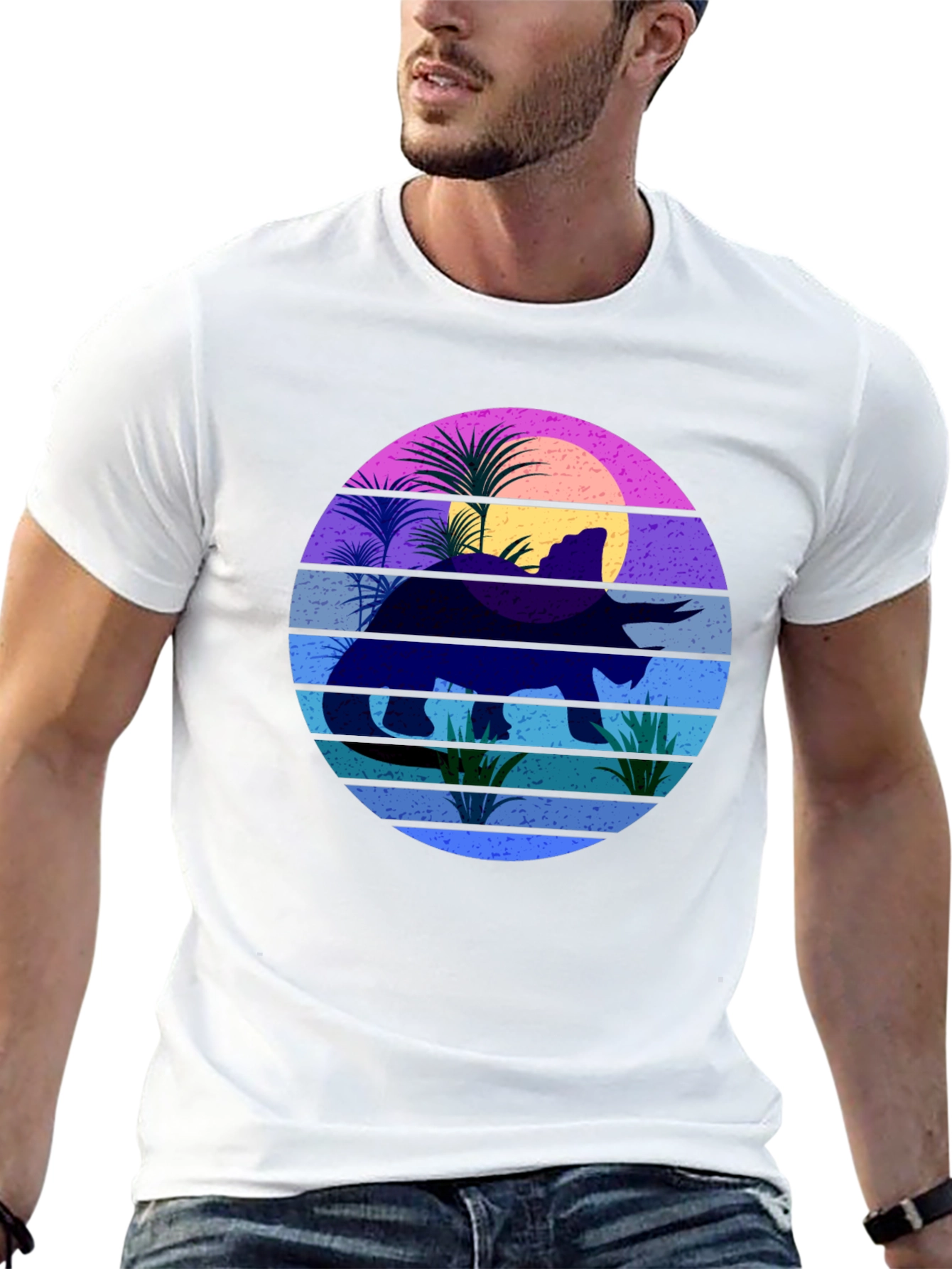 Retro Dinosaur Sunset Graphic T-Shirt