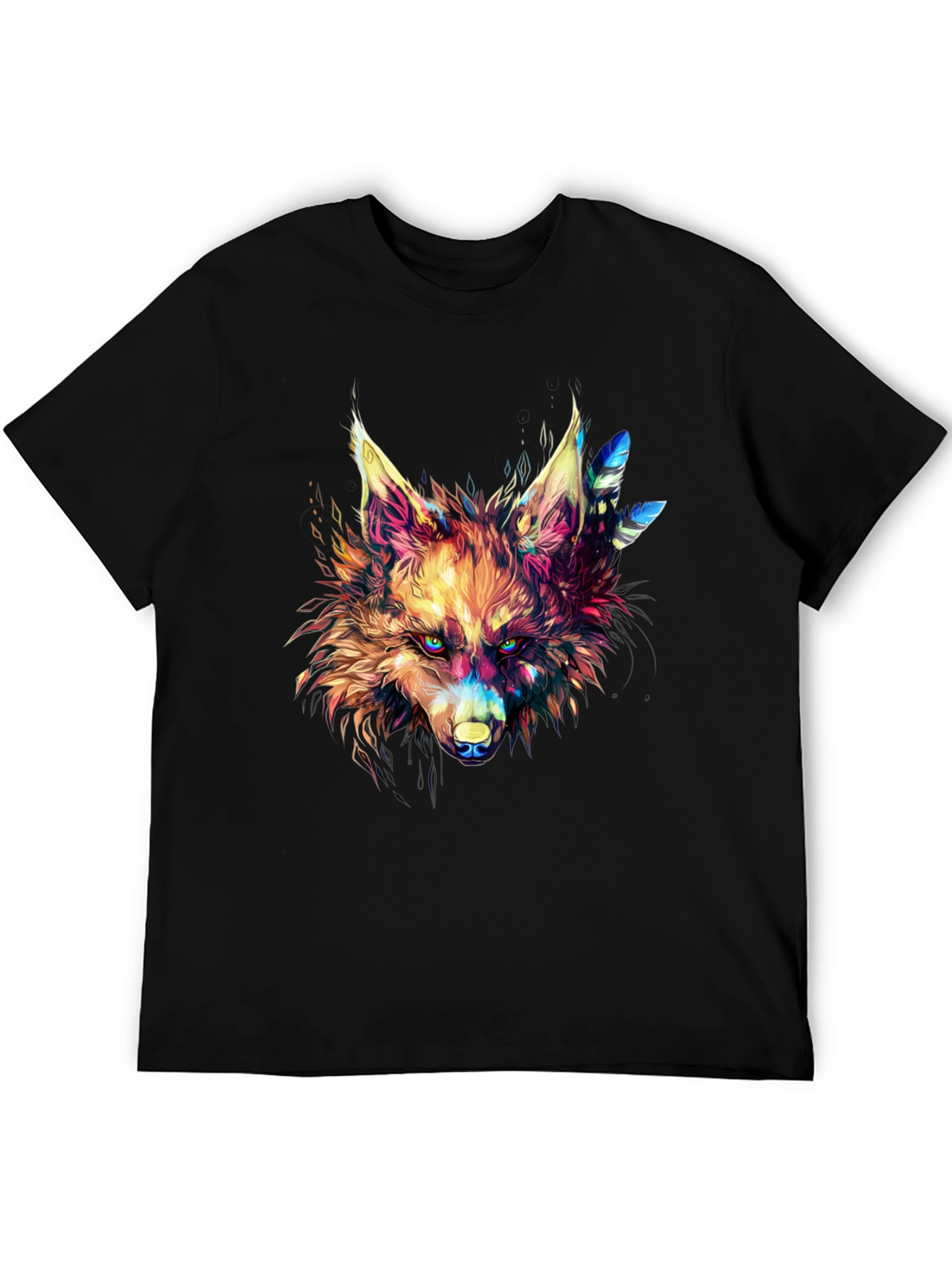 Vibrant Wolf Graphic Black T-Shirt