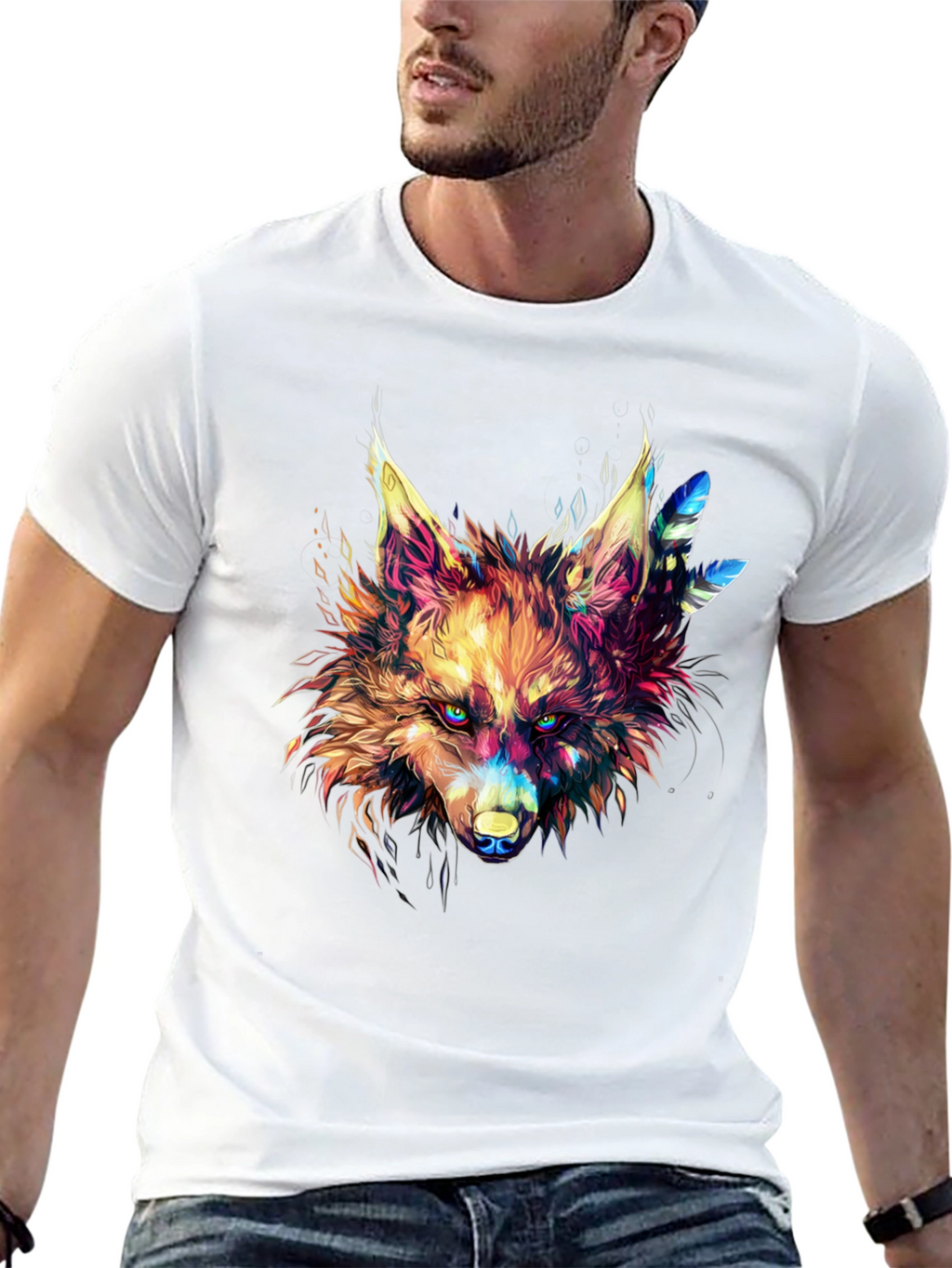Vibrant Wolf Graphic Black T-Shirt