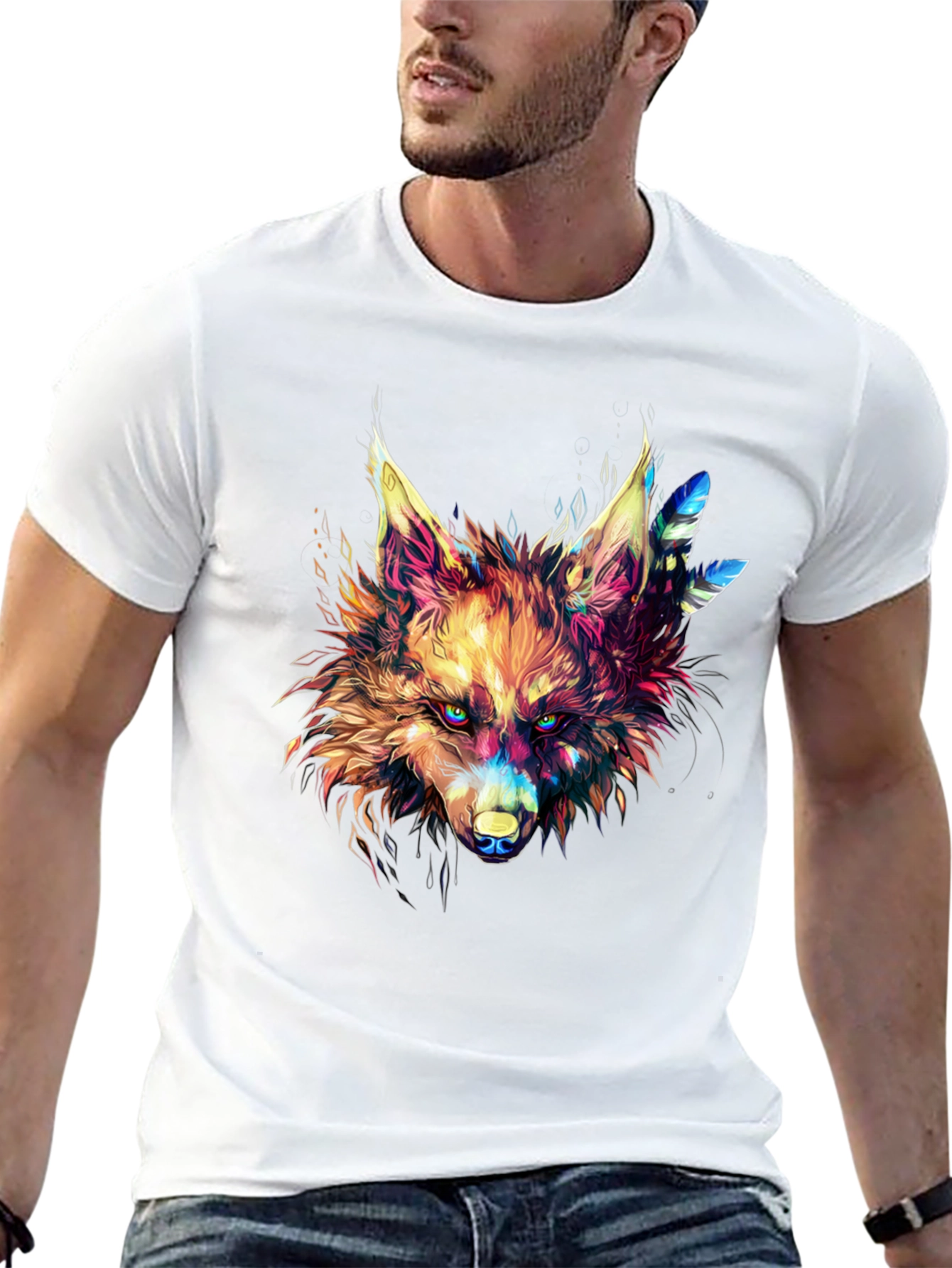 Vibrant Wolf Graphic Black T-Shirt