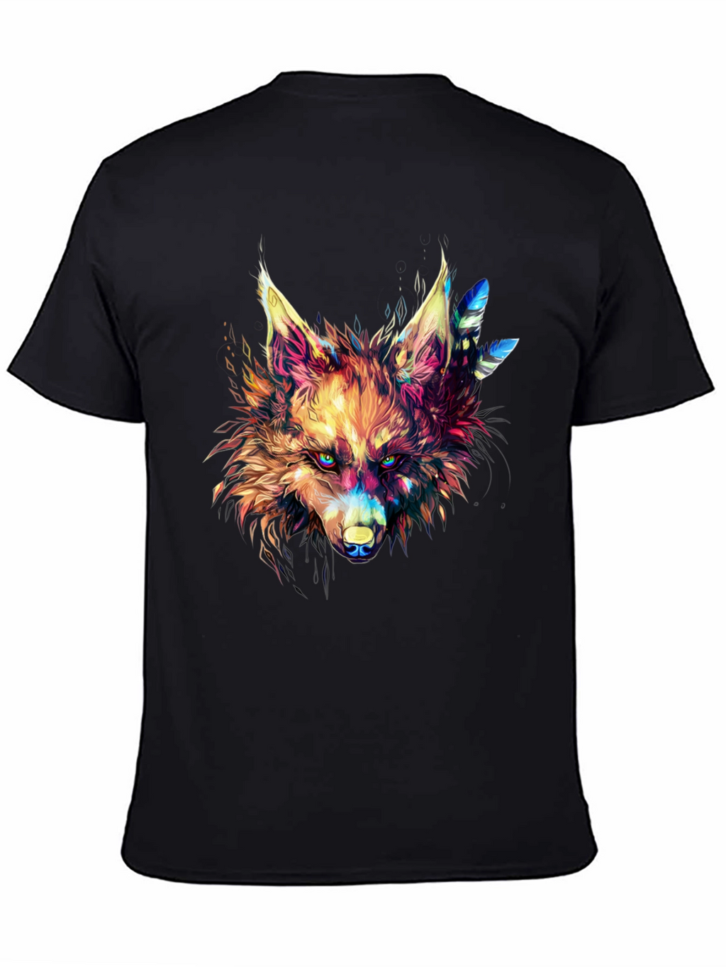 Vibrant Wolf Graphic Black T-Shirt
