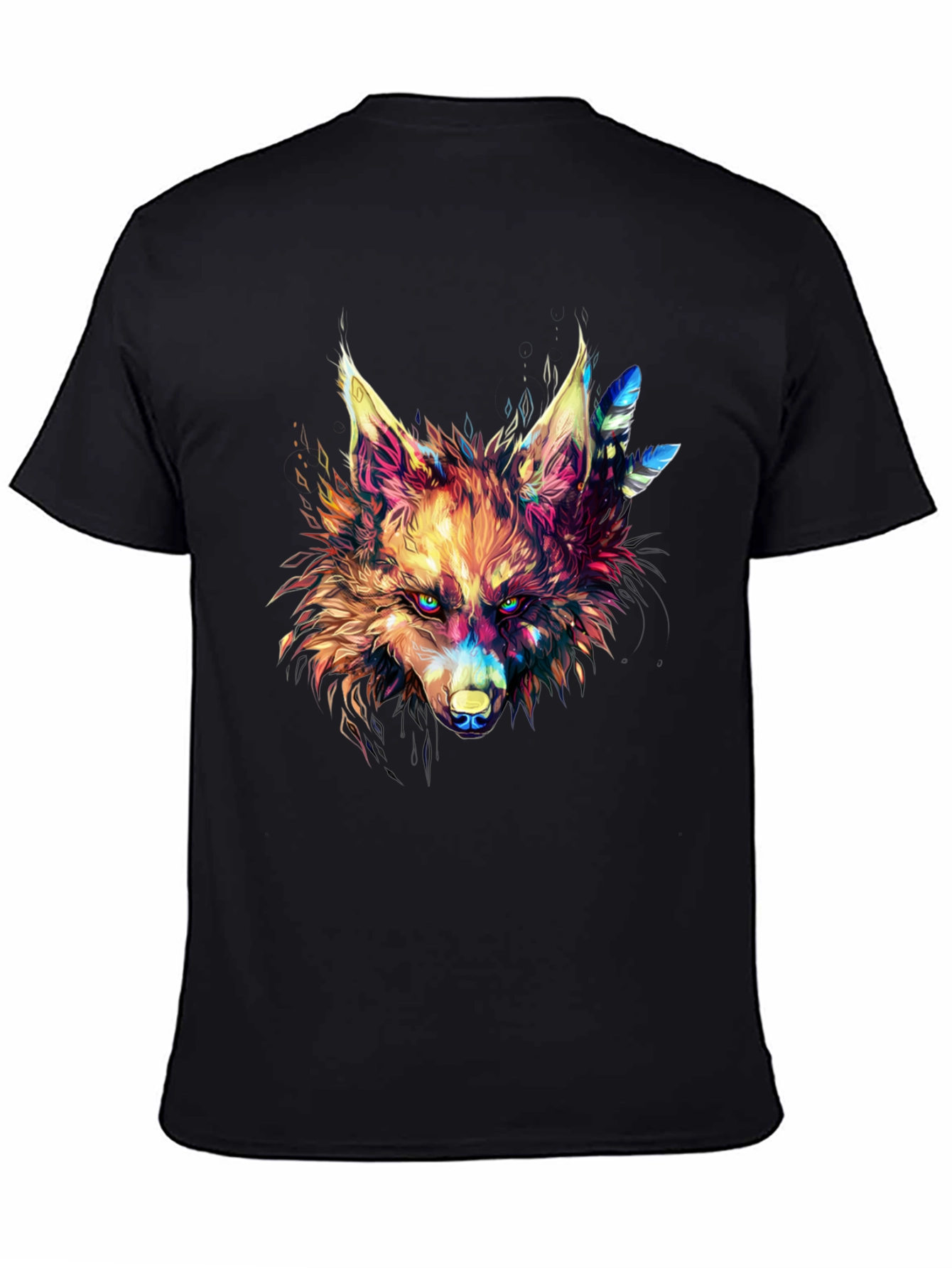 Vibrant Wolf Graphic Black T-Shirt