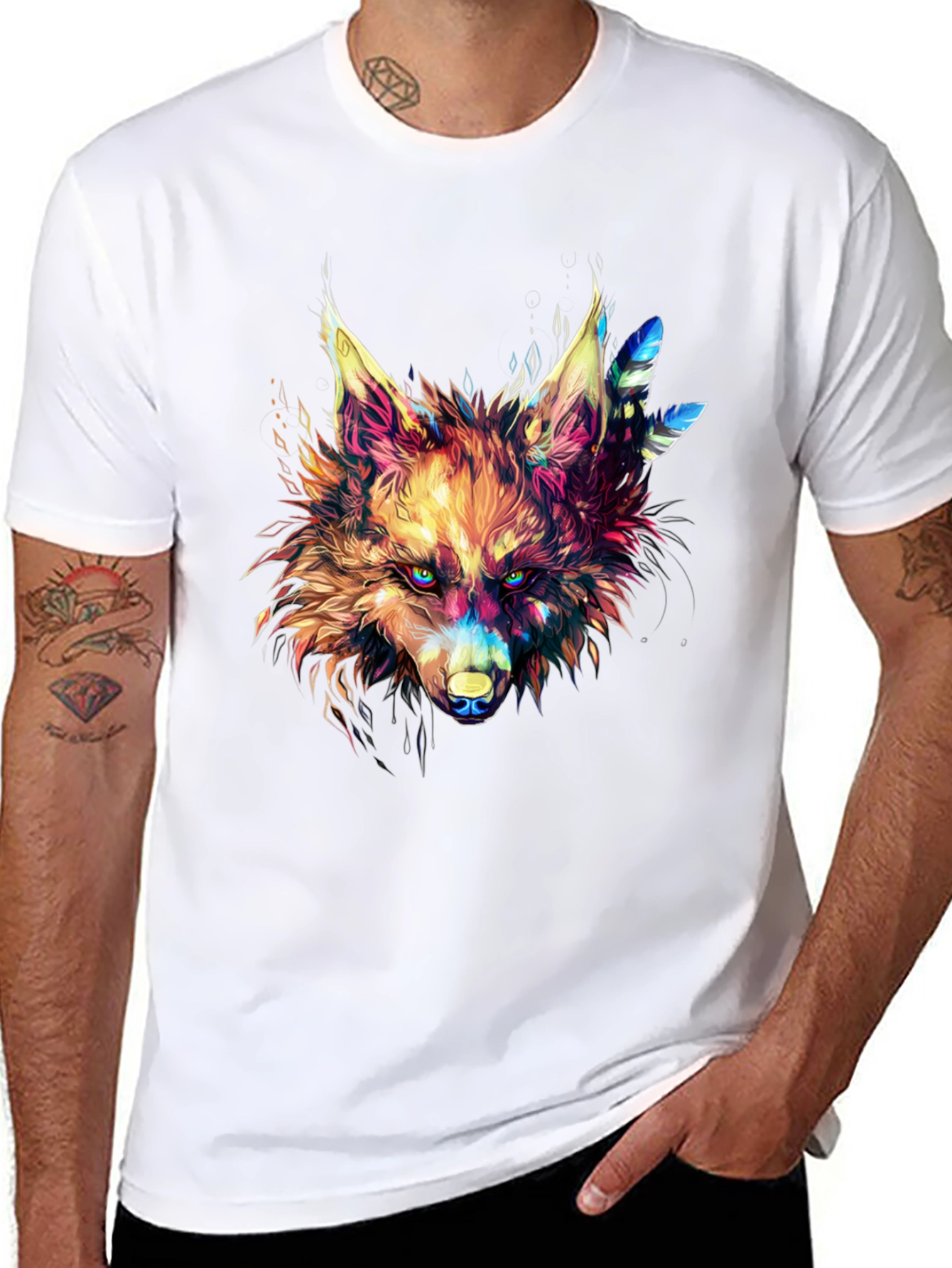 Vibrant Wolf Graphic Black T-Shirt