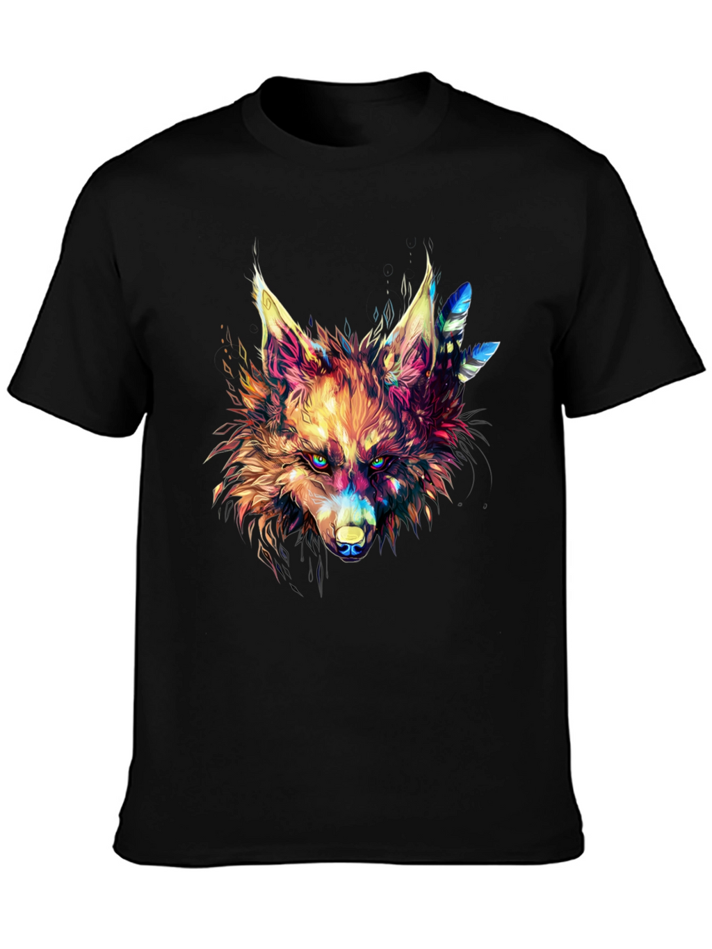 Vibrant Wolf Graphic Black T-Shirt