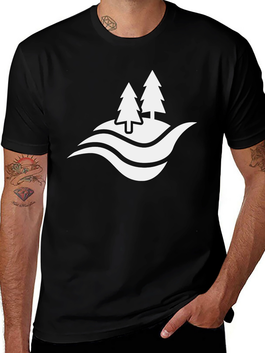 Nature Scene Graphic Black T-Shirt
