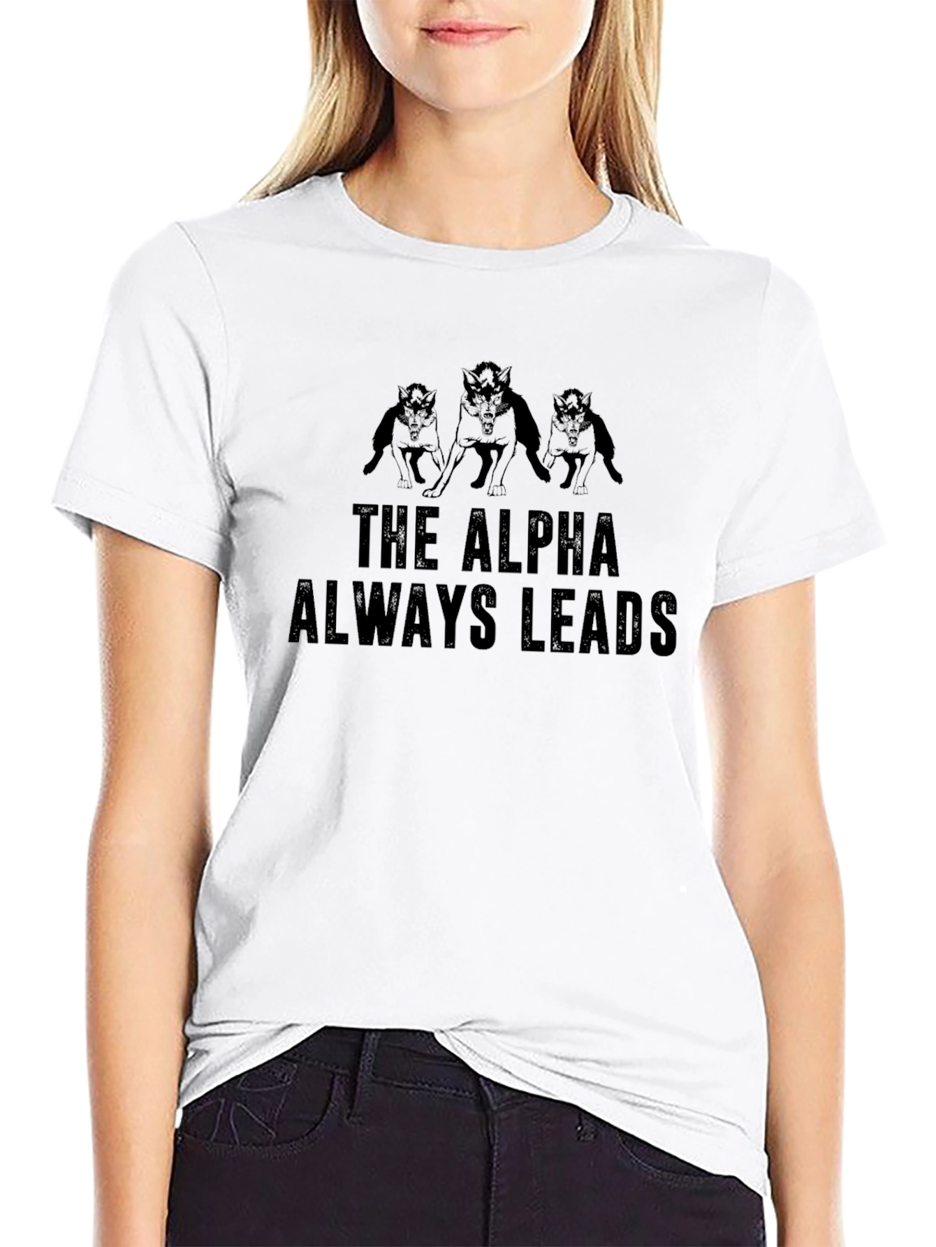 The Alpha Always Leads Mens Black Graphic T-Shirt