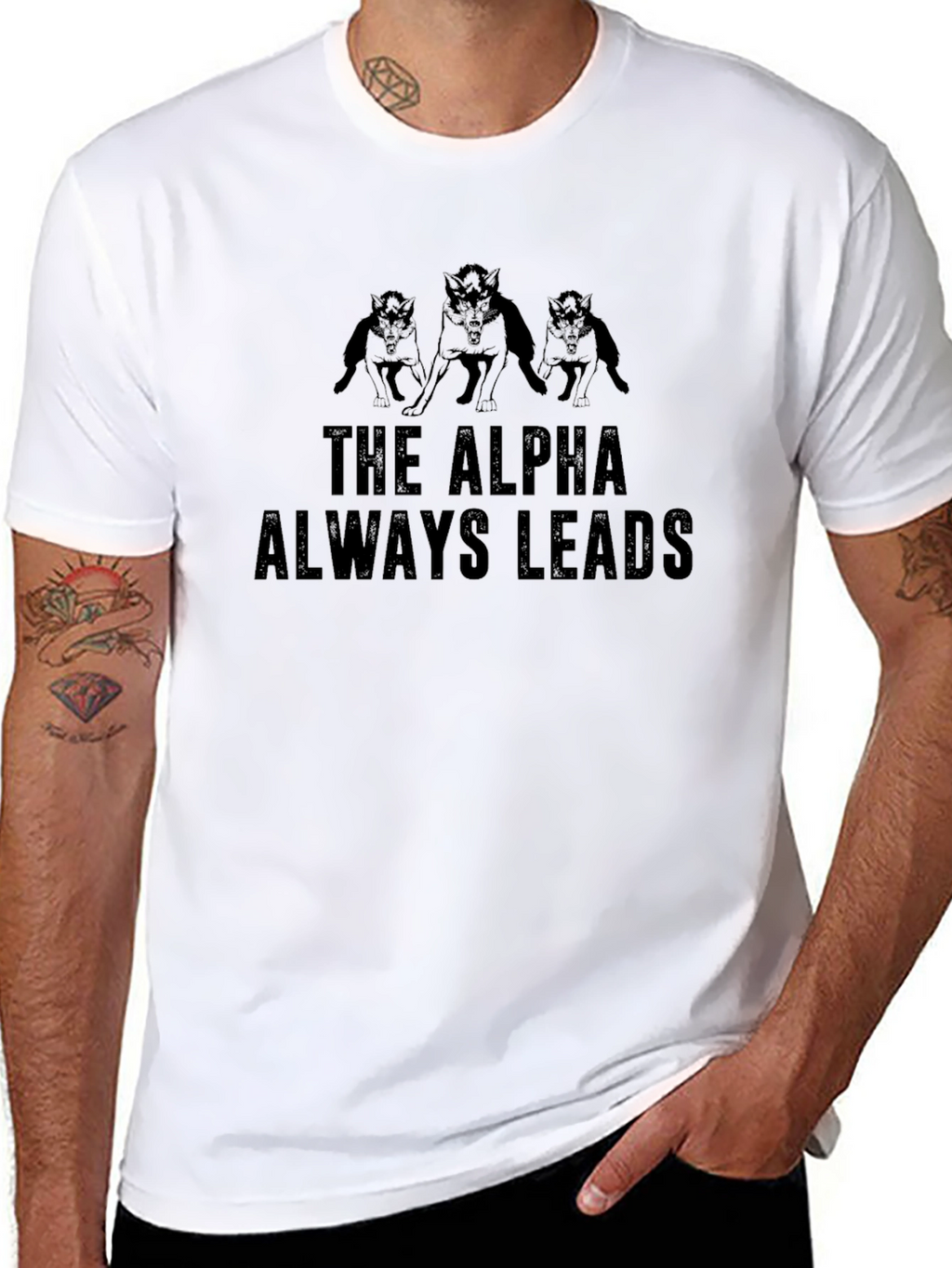 The Alpha Always Leads Mens Black Graphic T-Shirt
