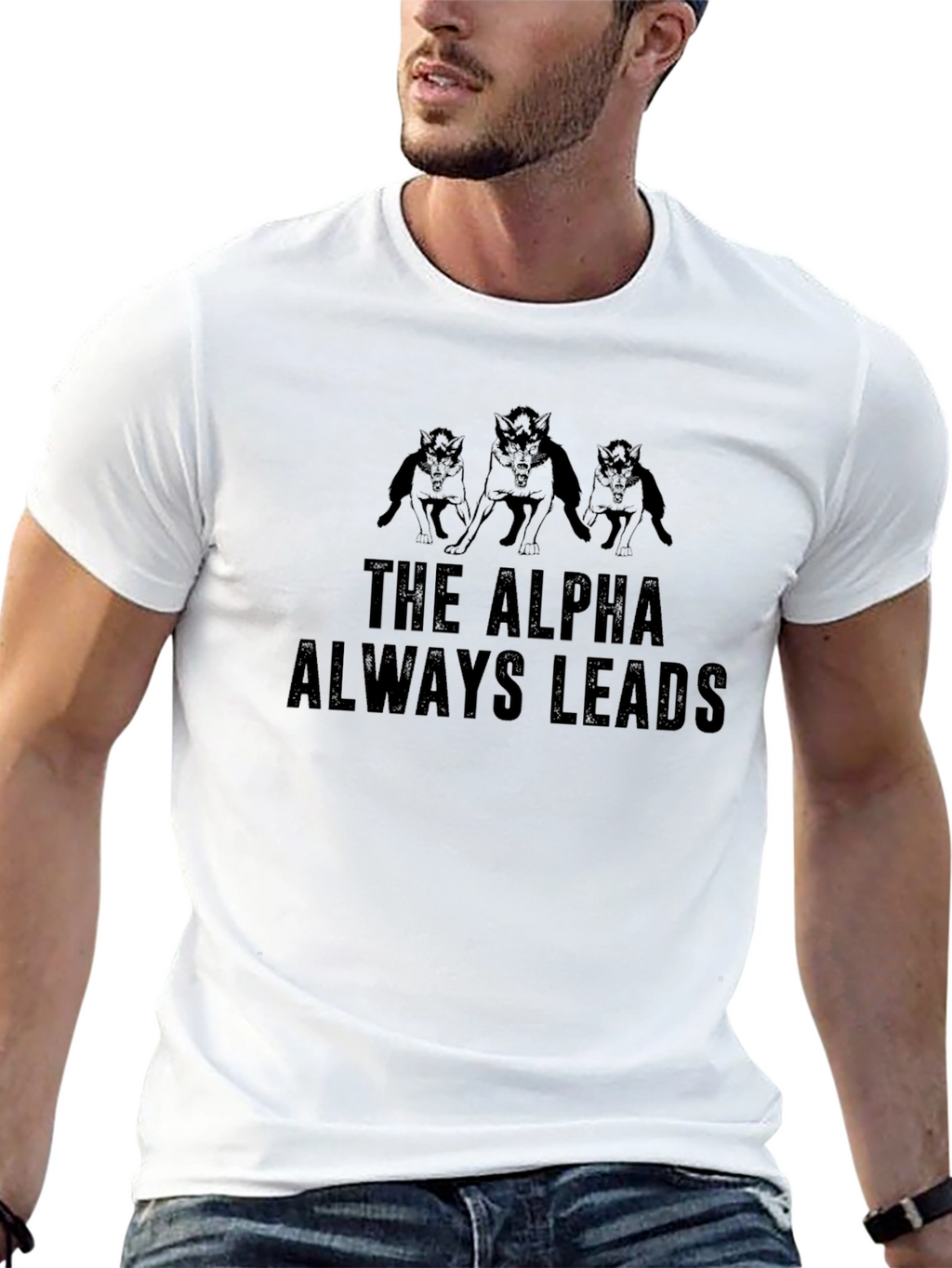 The Alpha Always Leads Mens Black Graphic T-Shirt