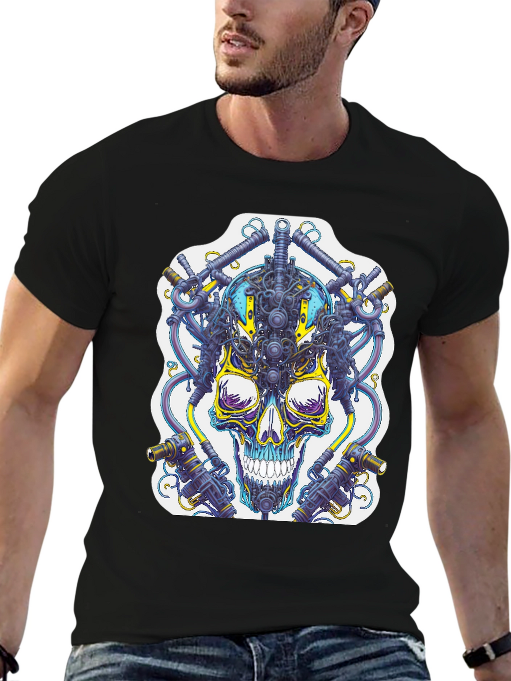 Cyberpunk Skull Graphic T-Shirt - Unique Techwear Style