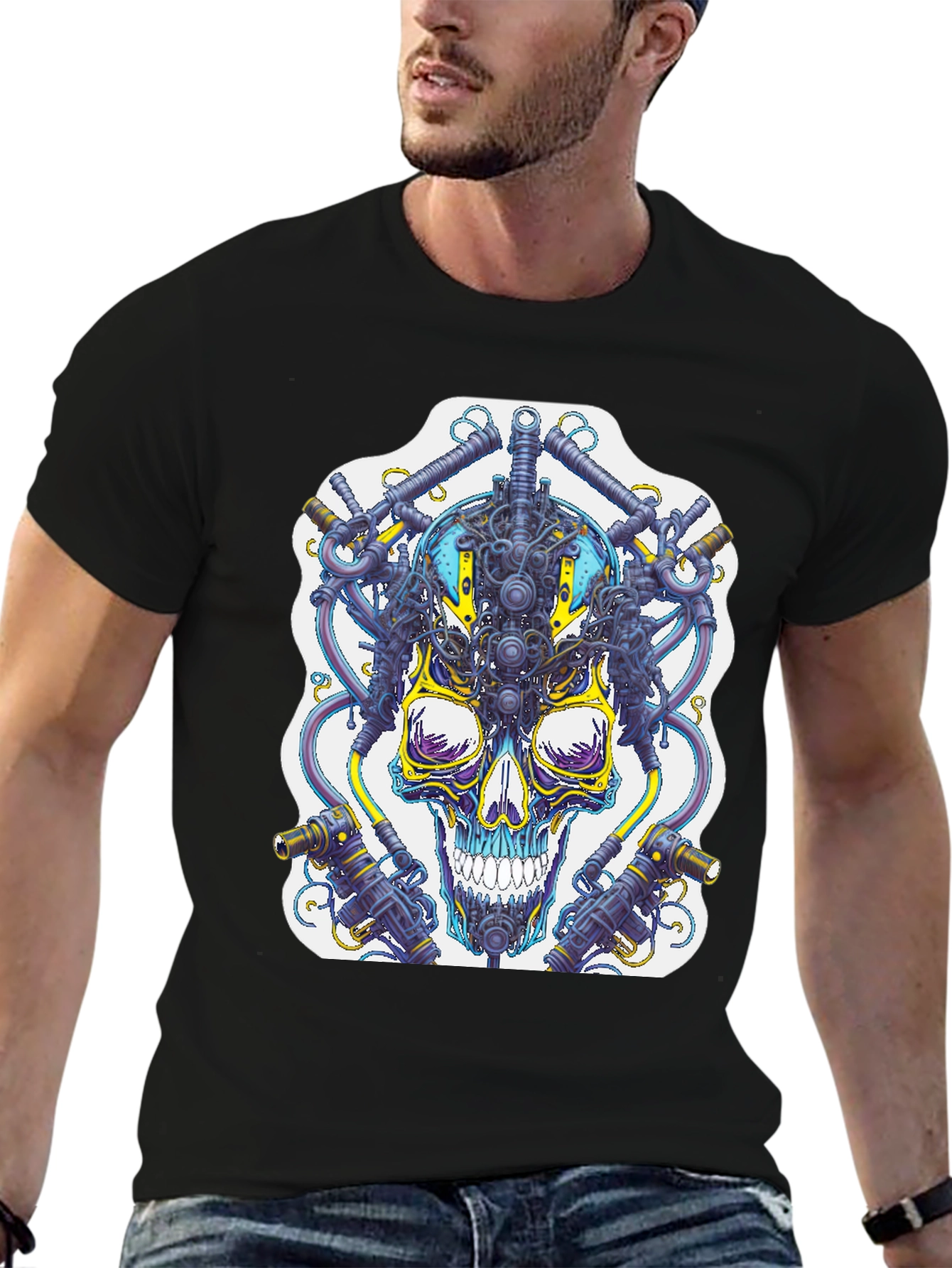 Cyberpunk Skull Graphic T-Shirt - Unique Techwear Style