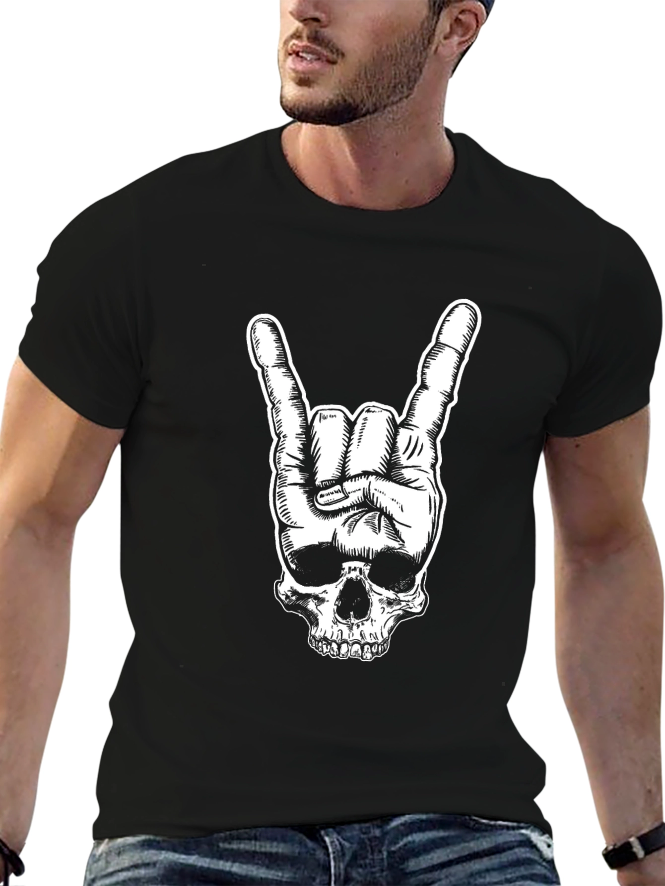 Rock On Skull Graphic Tee - Black