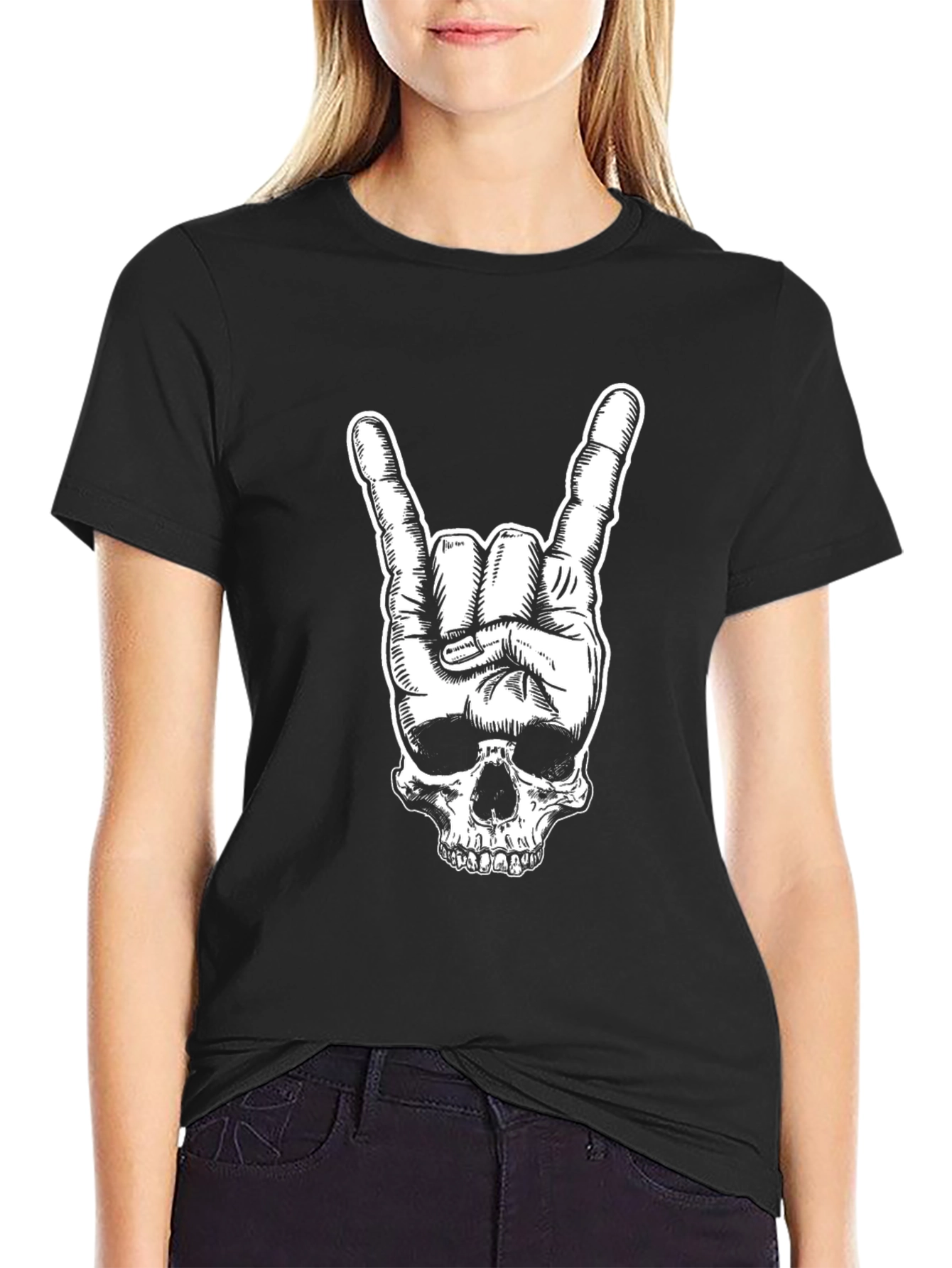 Rock On Skull Graphic Tee - Black