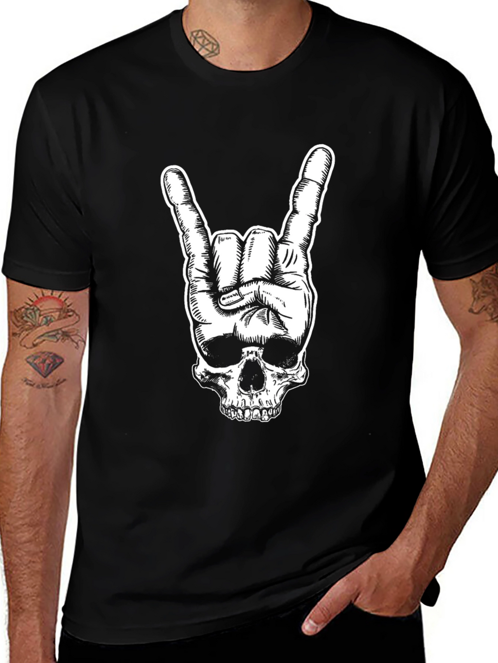 Rock On Skull Graphic Tee - Black