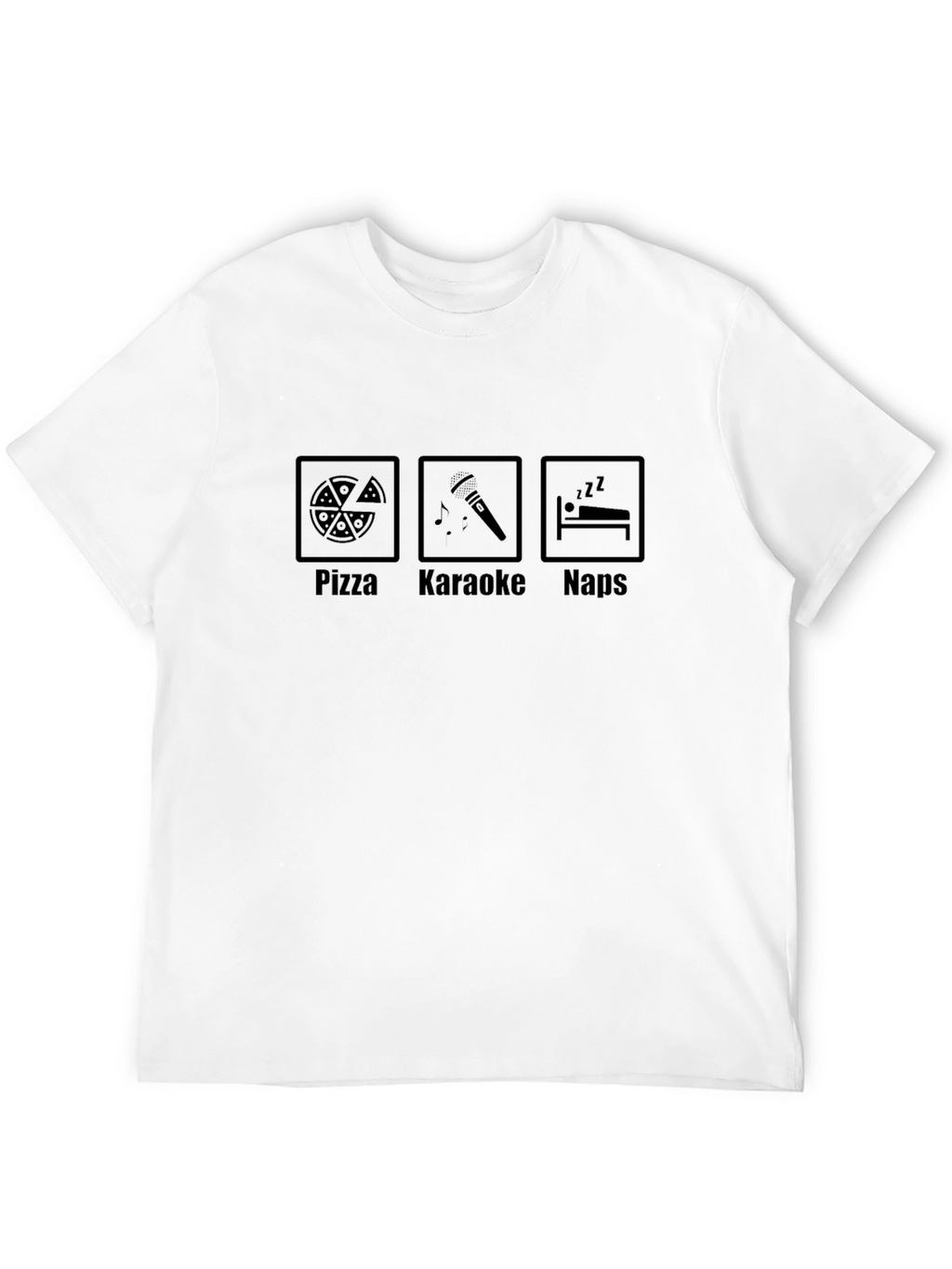 Pizza Karaoke Naps Graphic Tee - Black Cotton T-Shirt