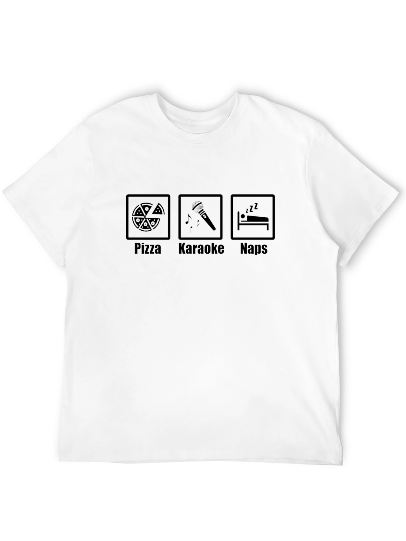 Pizza Karaoke Naps Graphic Tee - Black Cotton T-Shirt
