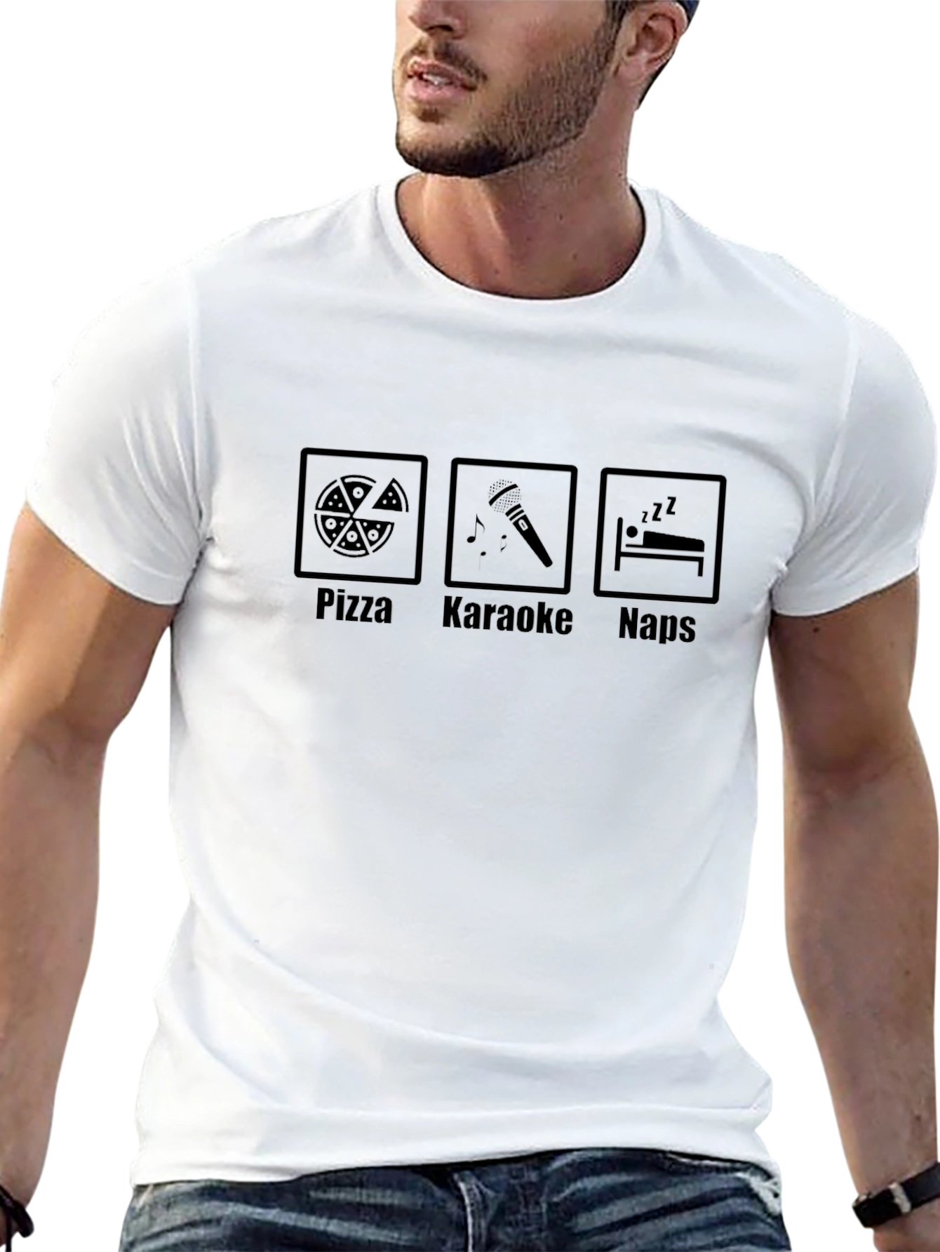 Pizza Karaoke Naps Graphic Tee - Black Cotton T-Shirt