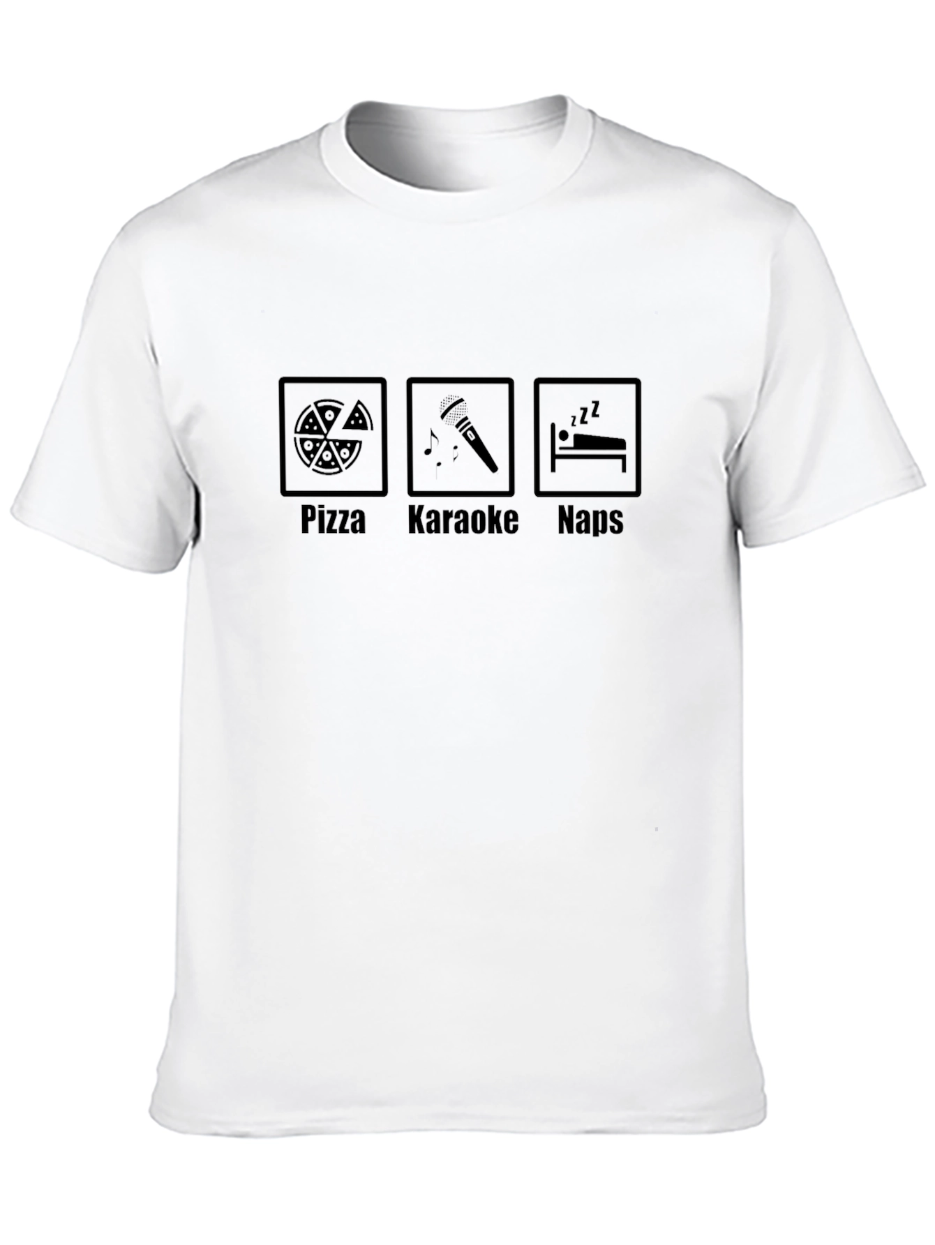 Pizza Karaoke Naps Graphic Tee - Black Cotton T-Shirt