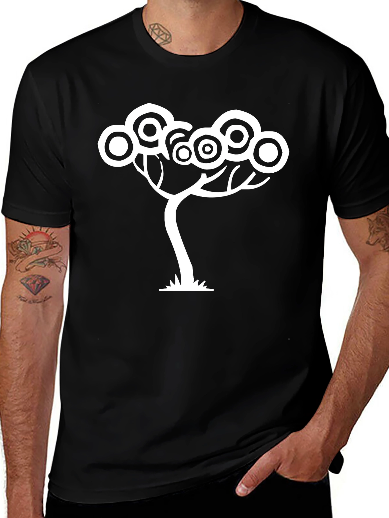 Abstract Tree Graphic Tee - Black Cotton T-Shirt