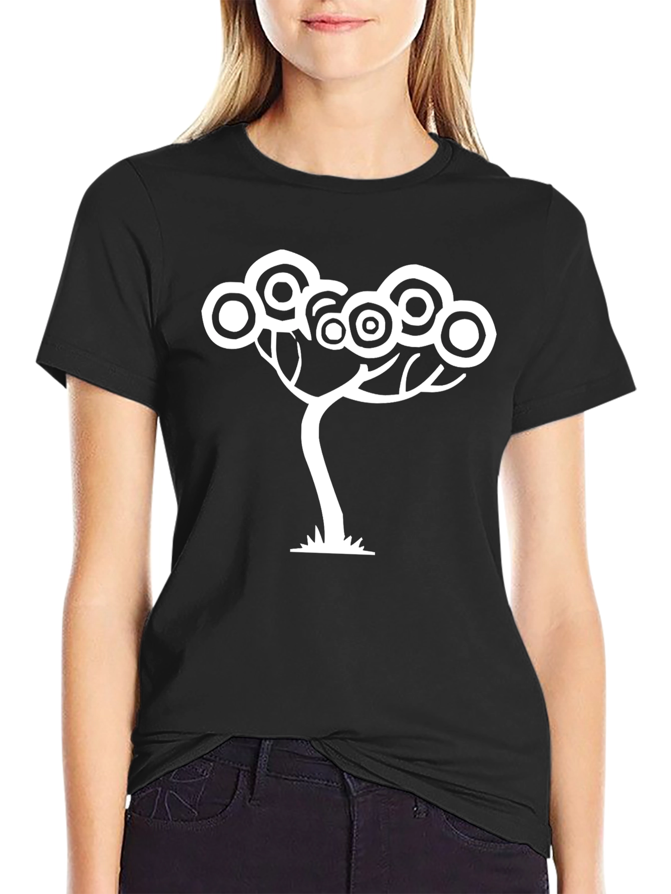 Abstract Tree Graphic Tee - Black Cotton T-Shirt
