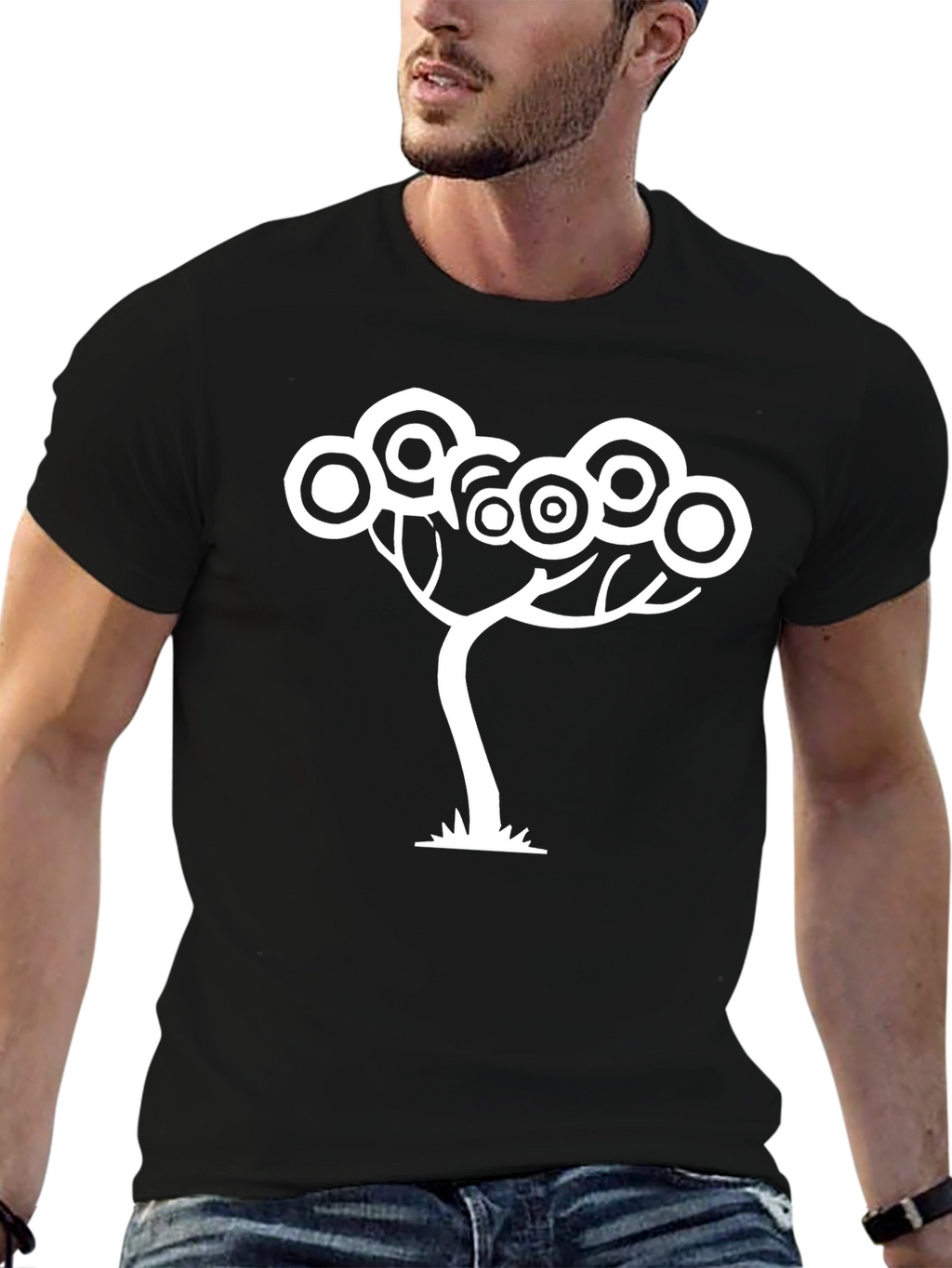 Abstract Tree Graphic Tee - Black Cotton T-Shirt
