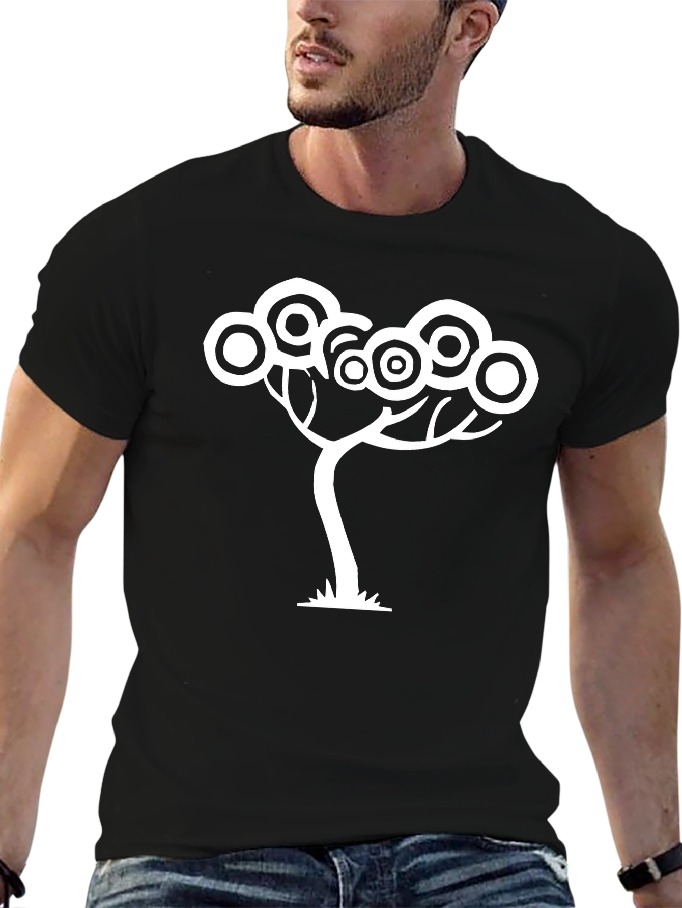 Abstract Tree Graphic Tee - Black Cotton T-Shirt