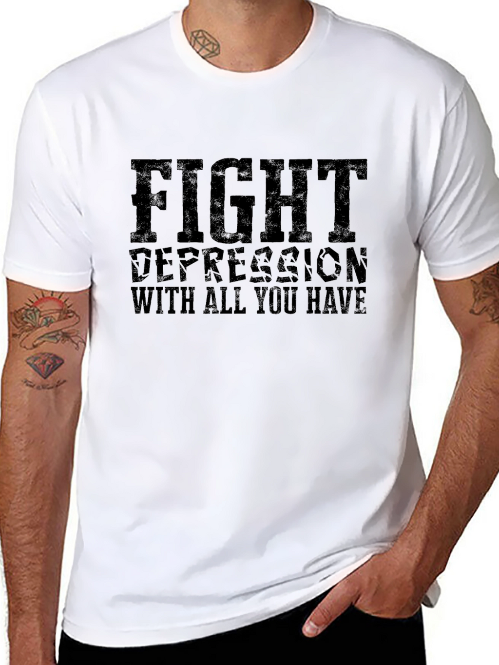 Fight Depression Graphic Tee - Motivational Black T-Shirt