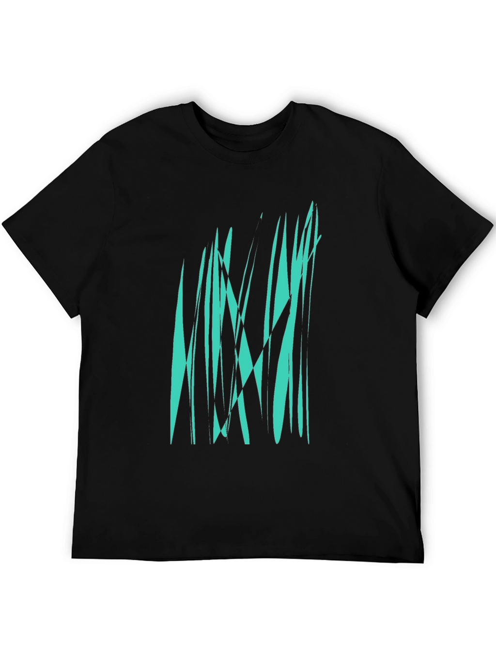 Abstract Teal Graphic Print Black T-Shirt