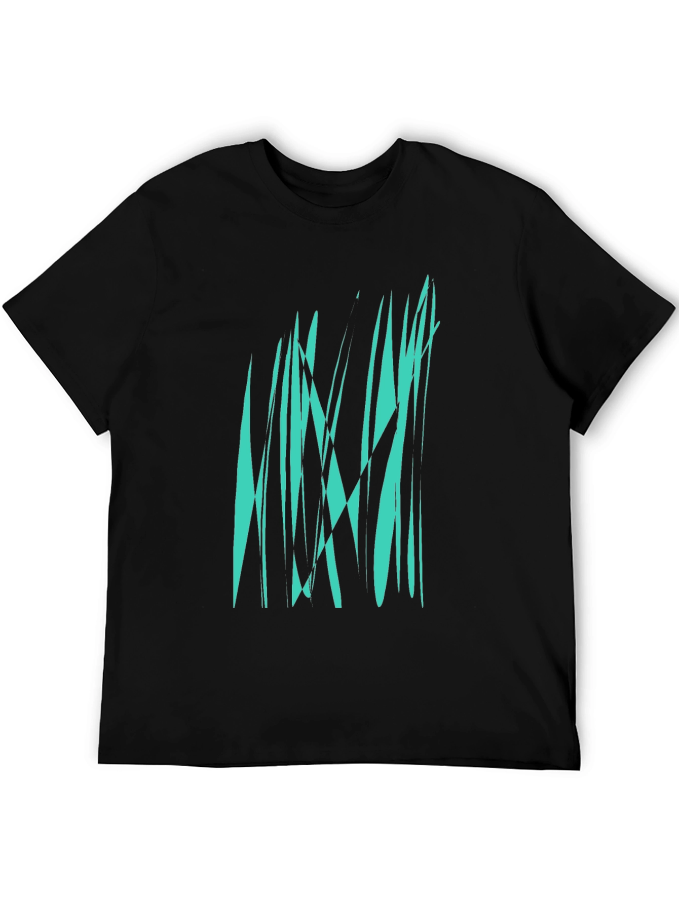 Abstract Teal Graphic Print Black T-Shirt