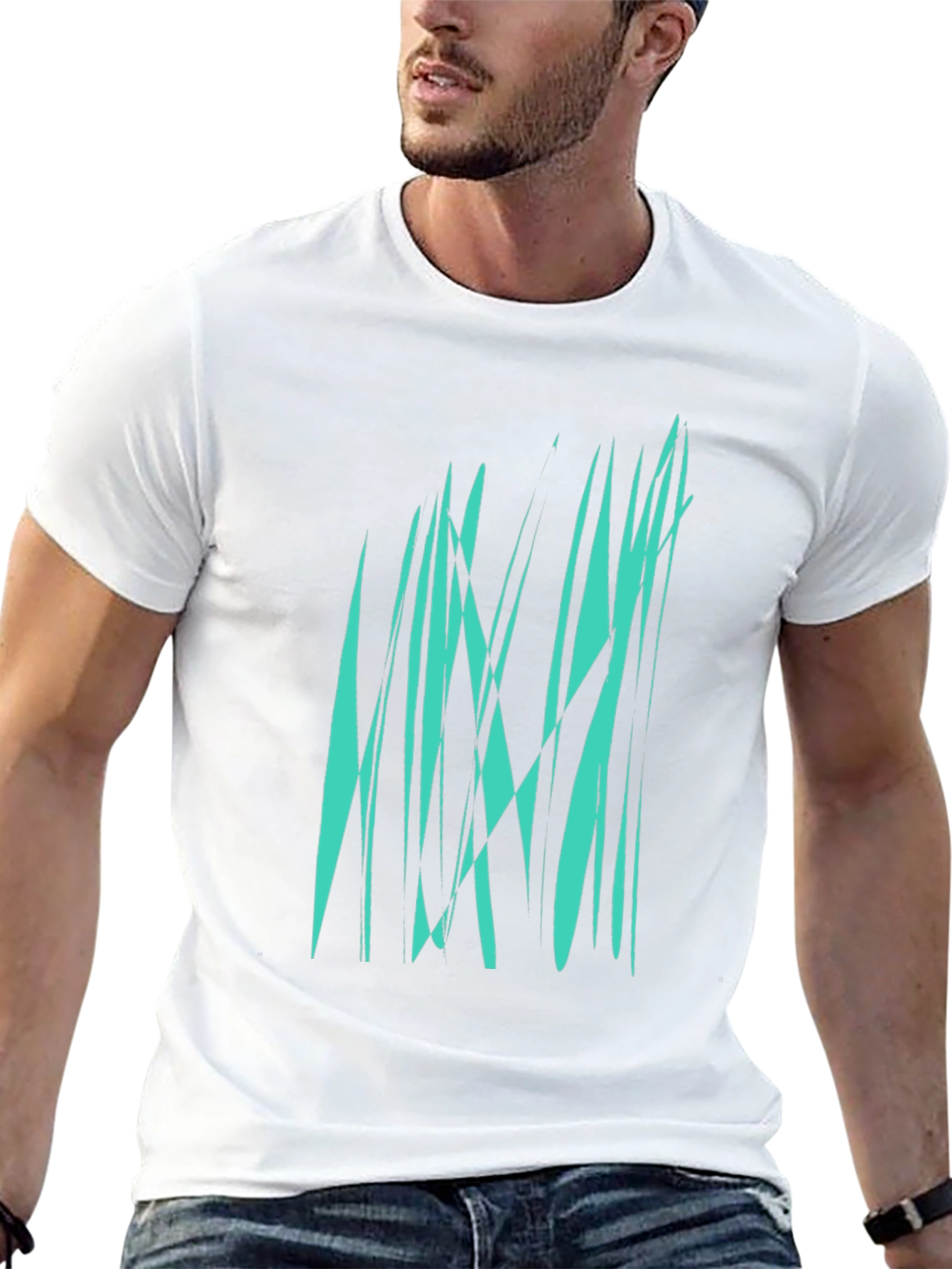 Abstract Teal Graphic Print Black T-Shirt