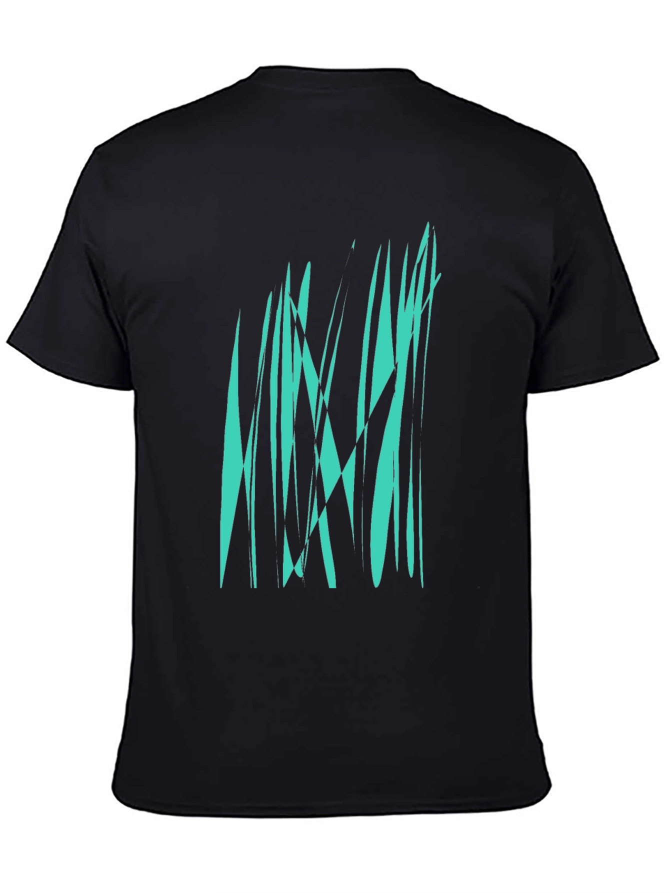 Abstract Teal Graphic Print Black T-Shirt