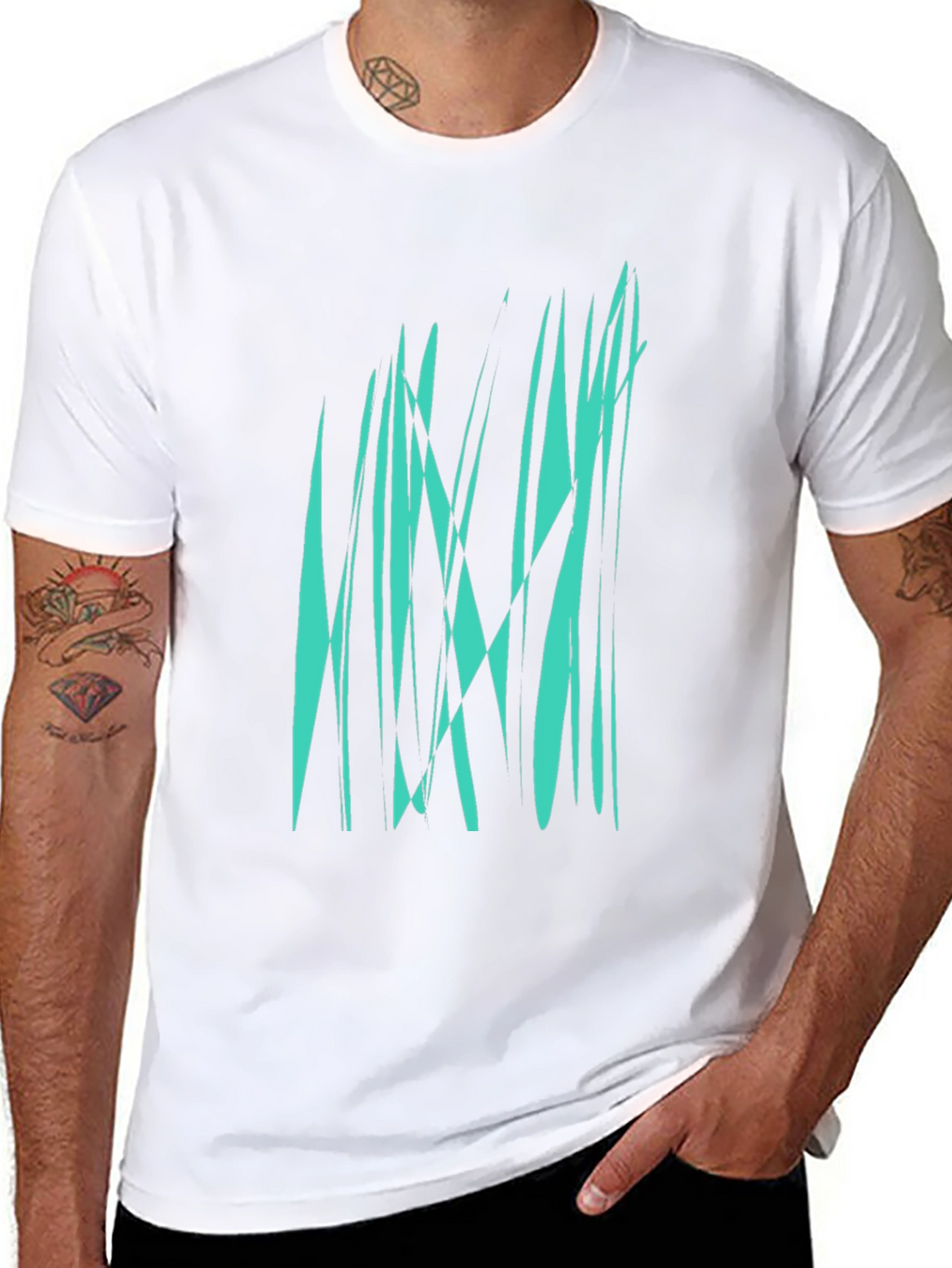 Abstract Teal Graphic Print Black T-Shirt