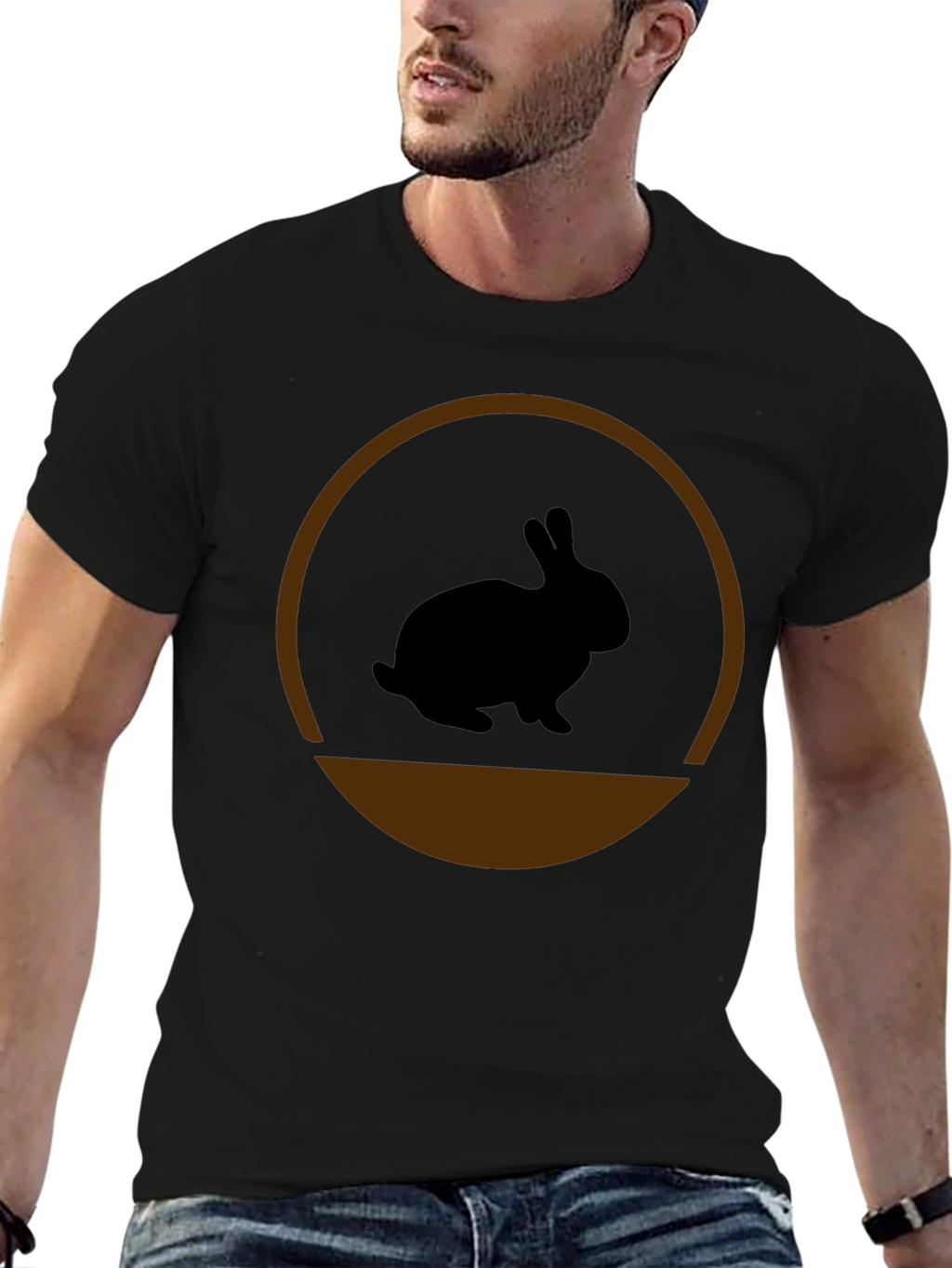 Rabbit Silhouette Graphic Tee - Black Cotton Blend