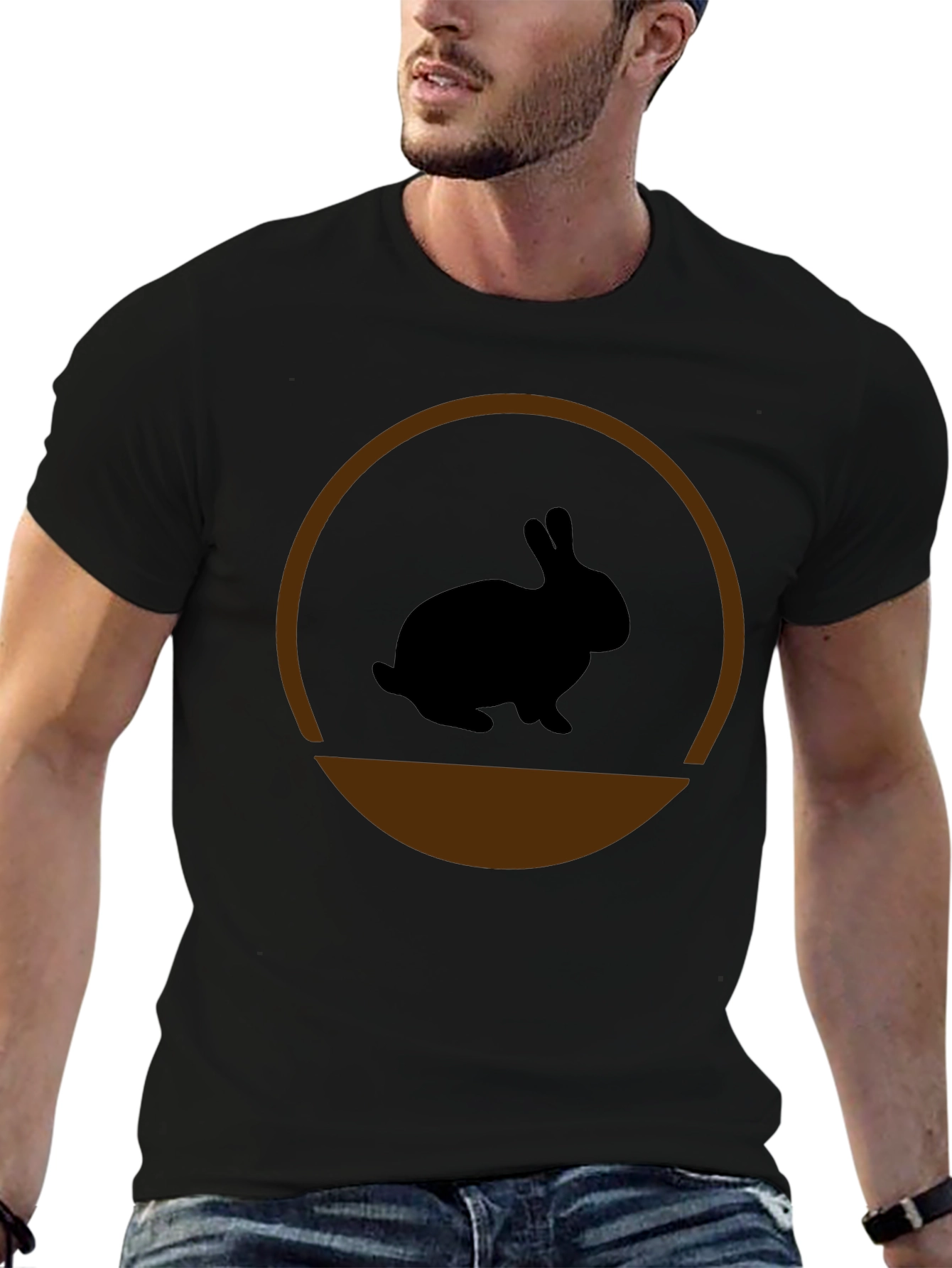 Rabbit Silhouette Graphic Tee - Black Cotton Blend