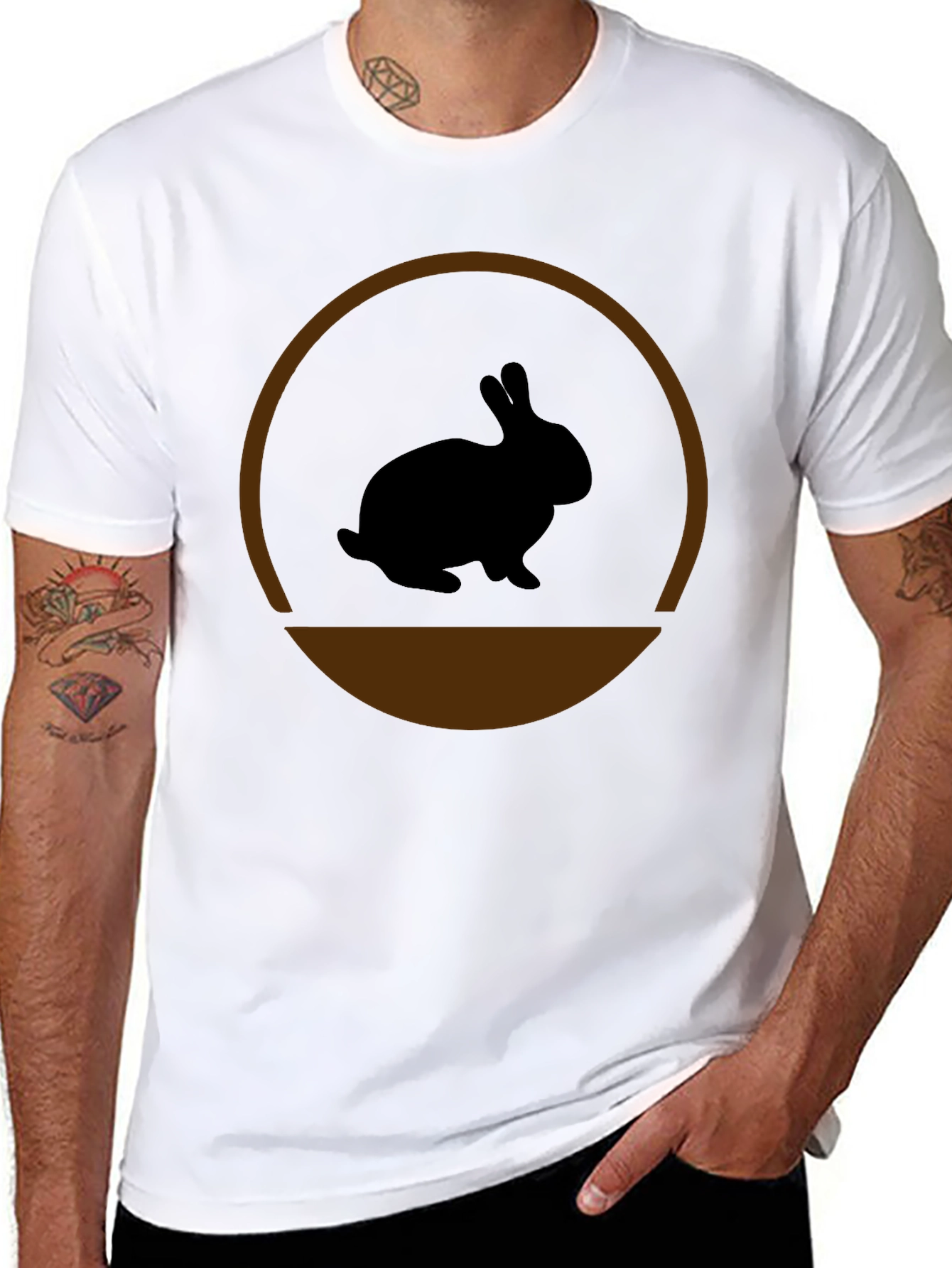 Rabbit Silhouette Graphic Tee - Black Cotton Blend