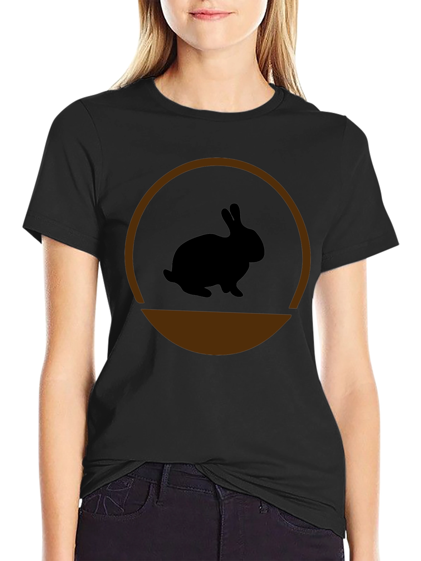 Rabbit Silhouette Graphic Tee - Black Cotton Blend