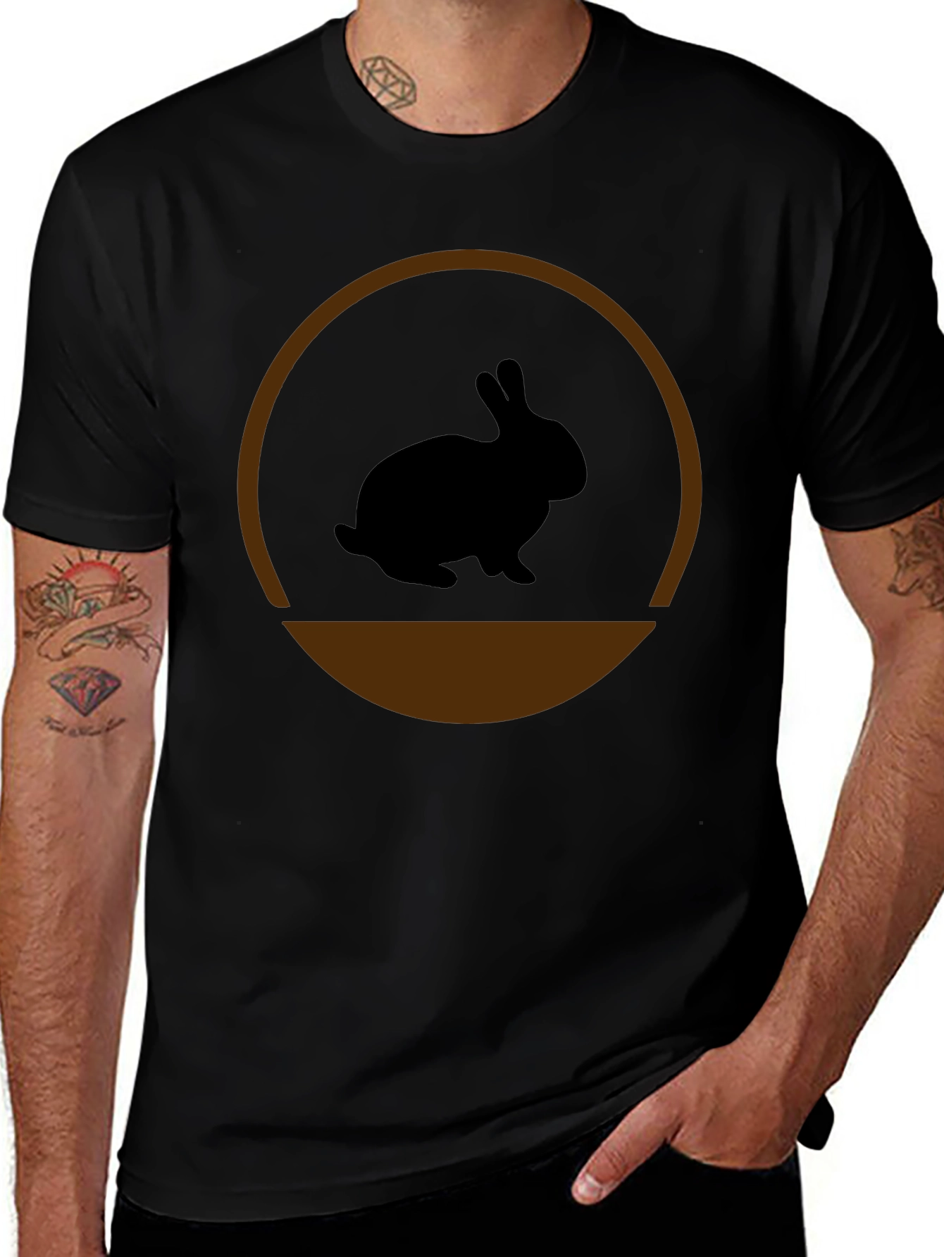 Rabbit Silhouette Graphic Tee - Black Cotton Blend