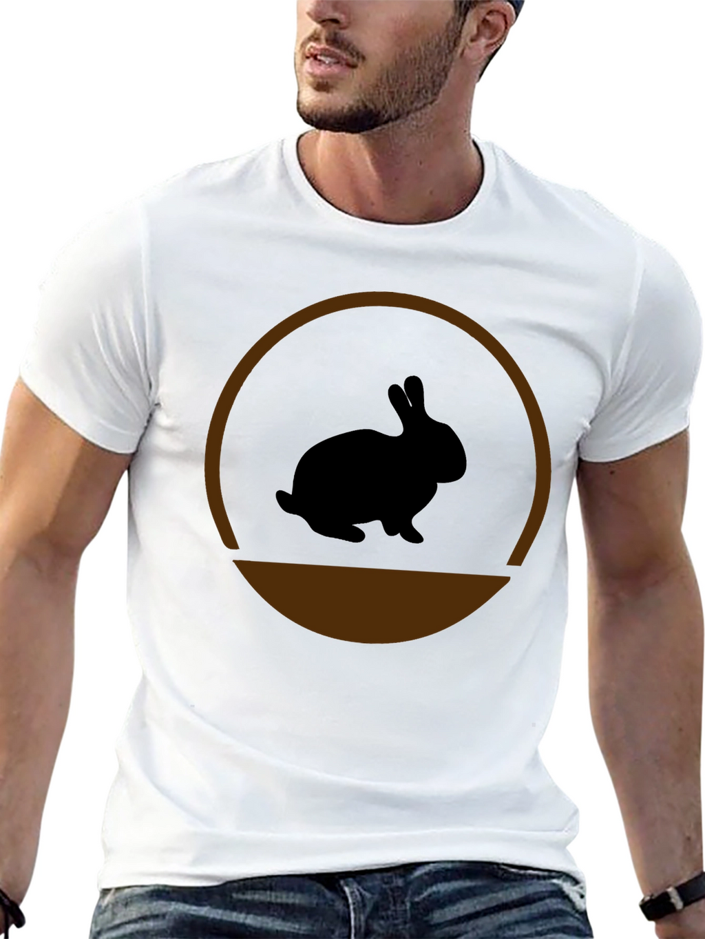 Rabbit Silhouette Graphic Tee - Black Cotton Blend