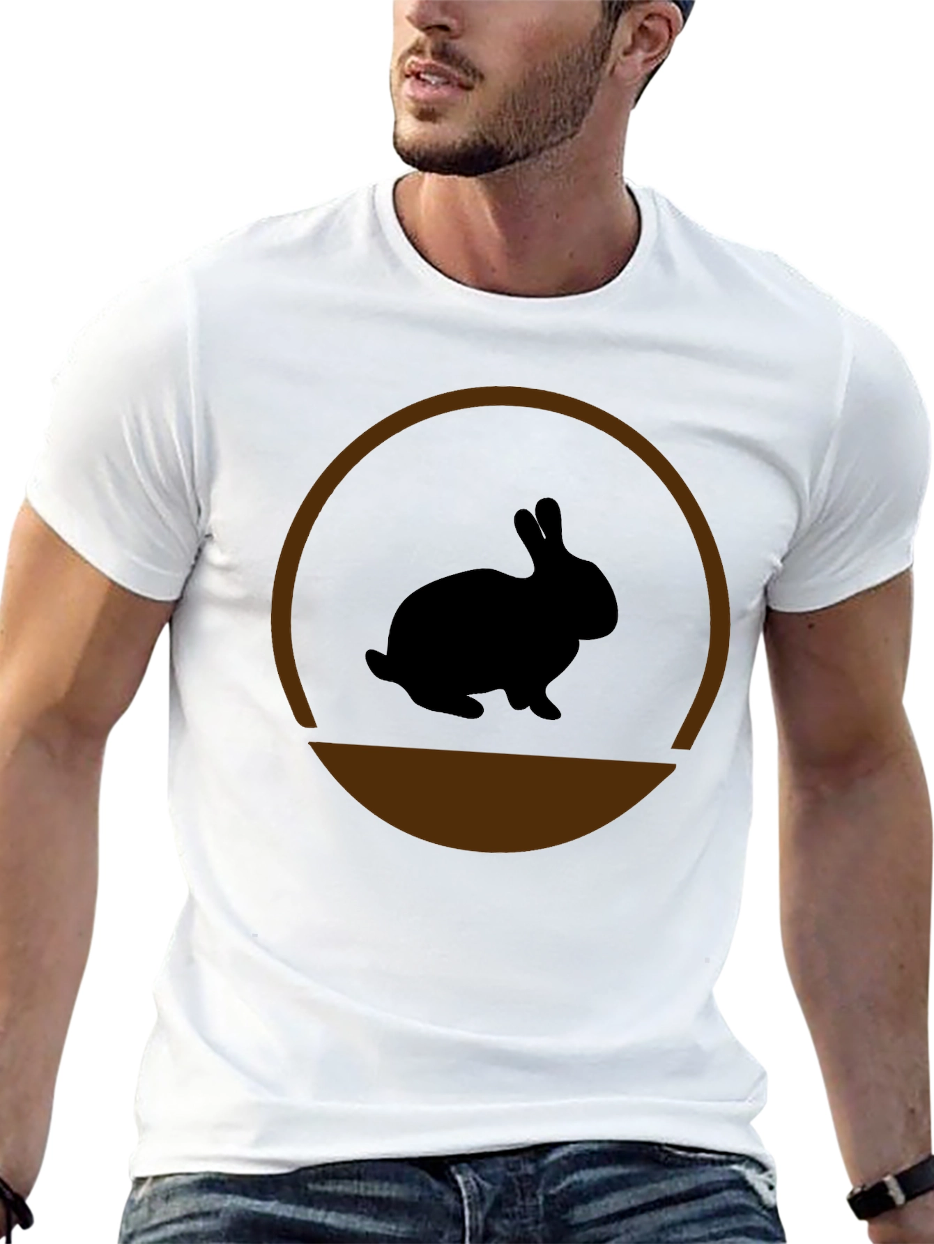 Rabbit Silhouette Graphic Tee - Black Cotton Blend