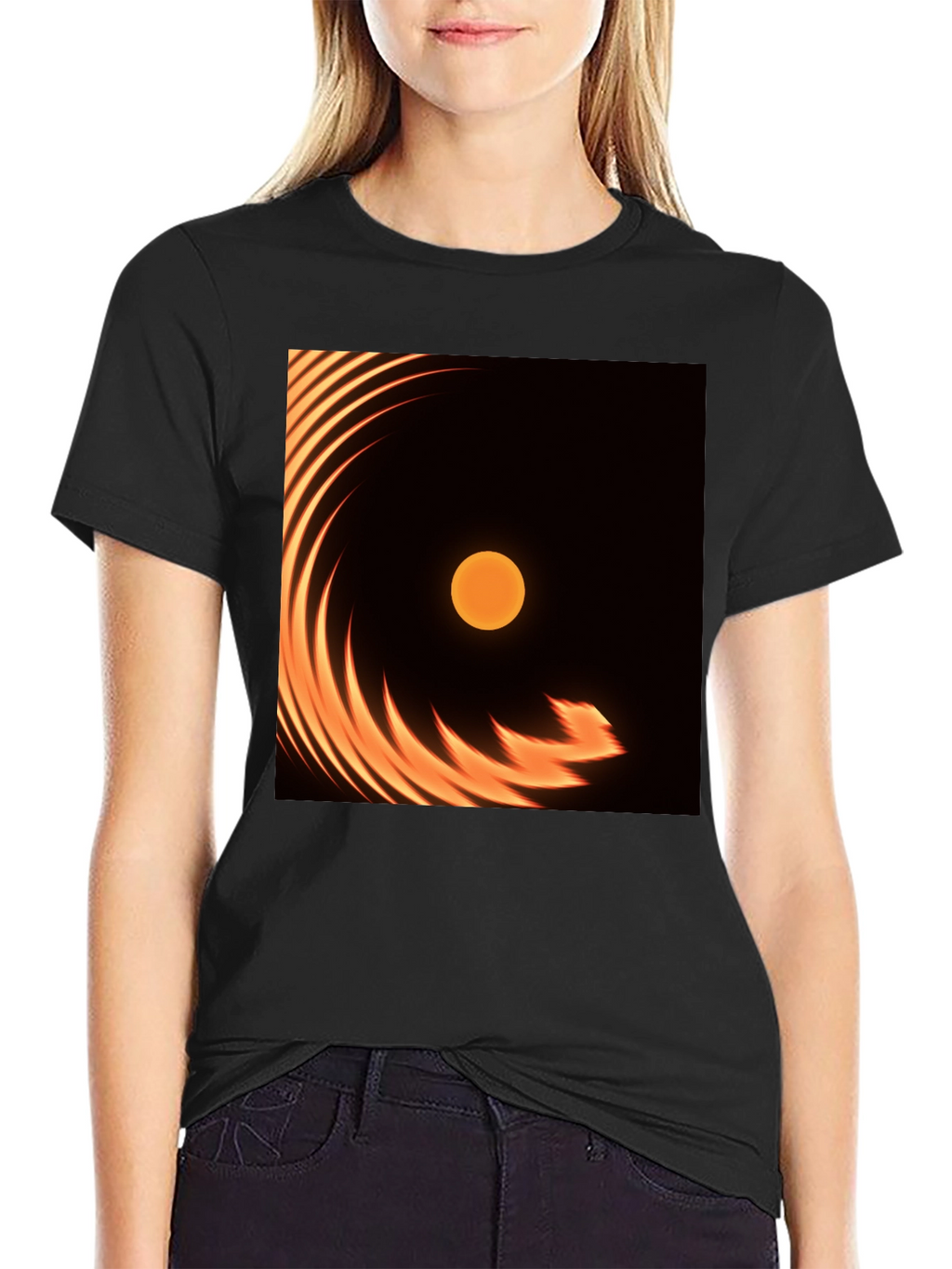 Fiery Sun Graphic Tee - Black Cotton Blend