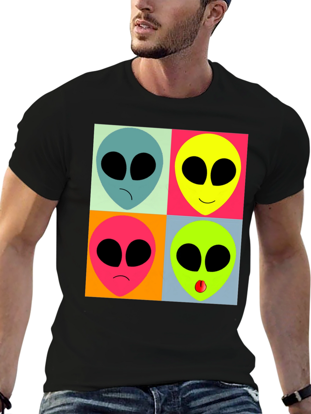 Retro Alien Pop Art T-Shirt - Black Graphic Tee