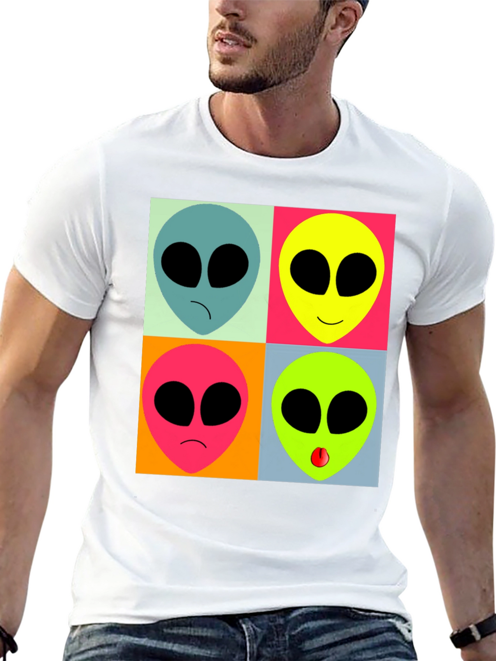 Retro Alien Pop Art T-Shirt - Black Graphic Tee