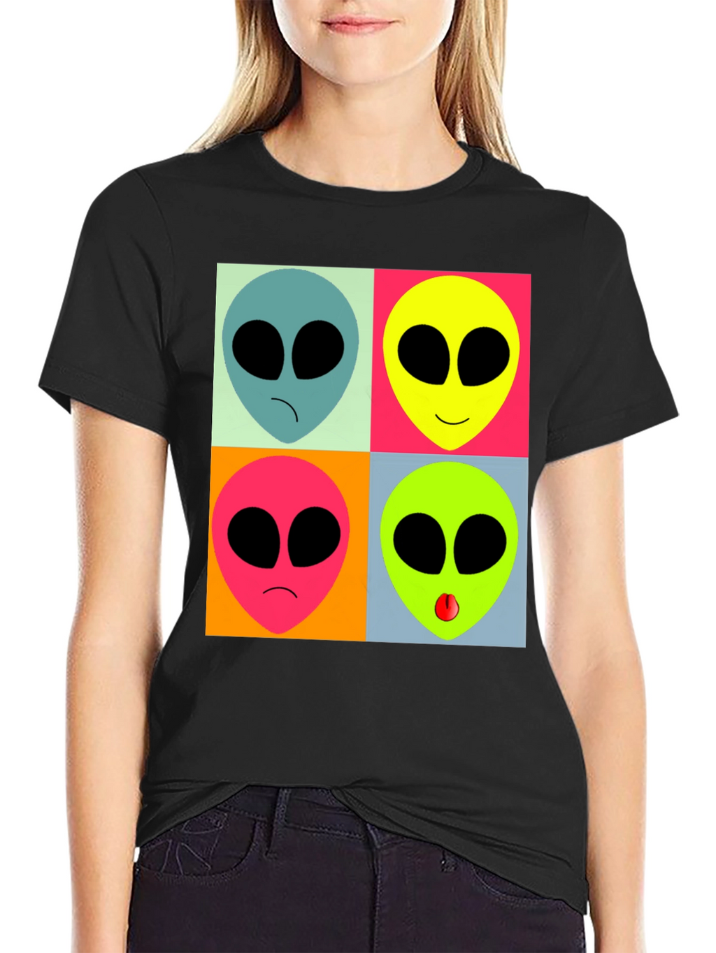 Retro Alien Pop Art T-Shirt - Black Graphic Tee