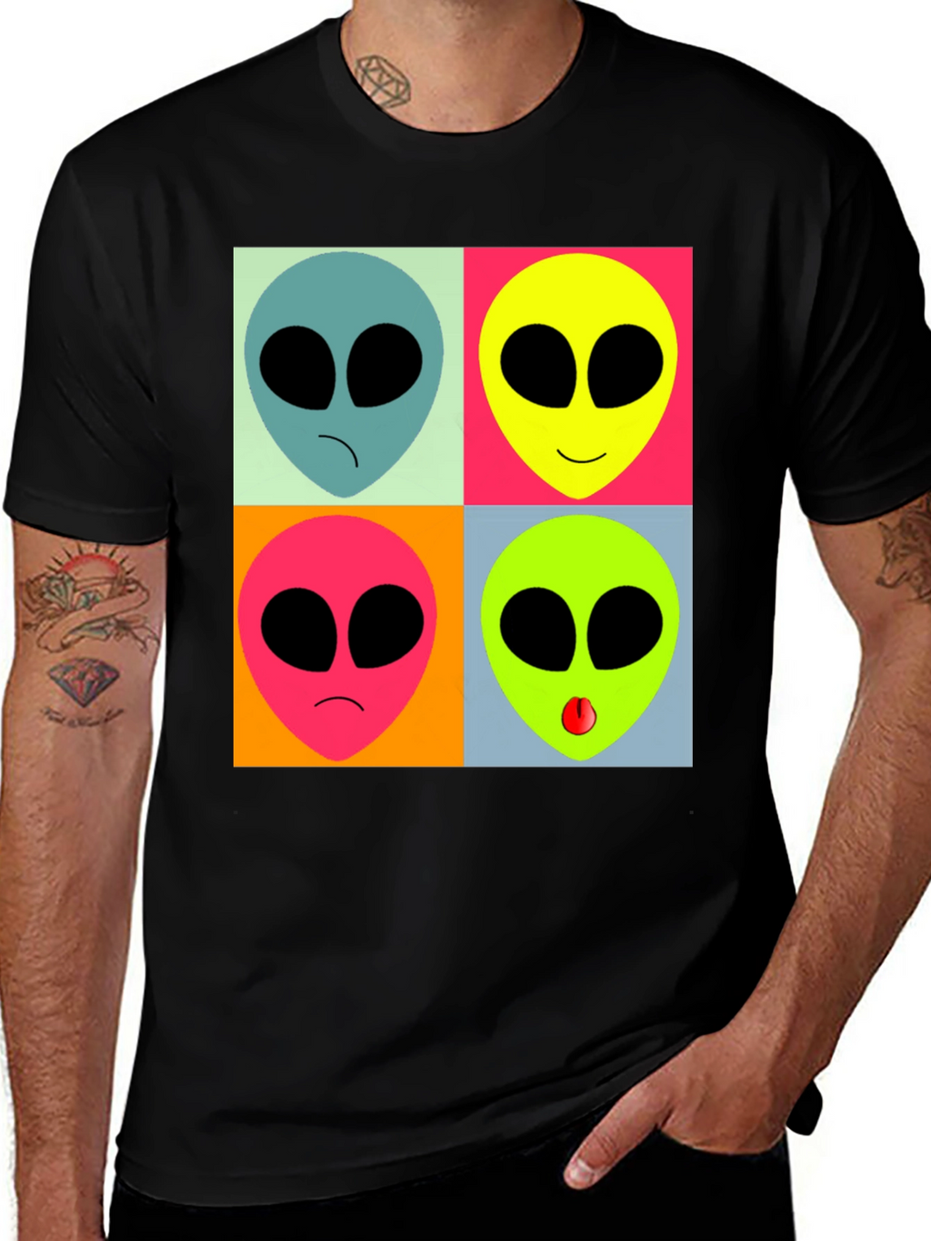 Retro Alien Pop Art T-Shirt - Black Graphic Tee