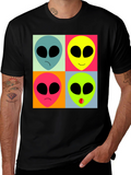 Retro Alien Pop Art T-Shirt - Black Graphic Tee