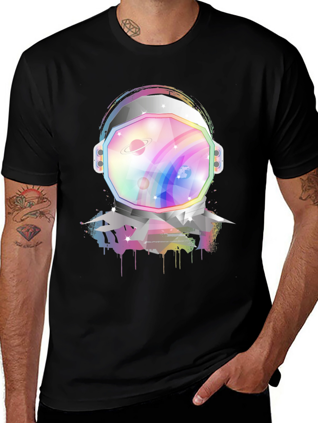Astronaut Helmet Graphic Tee - Rainbow Space Design